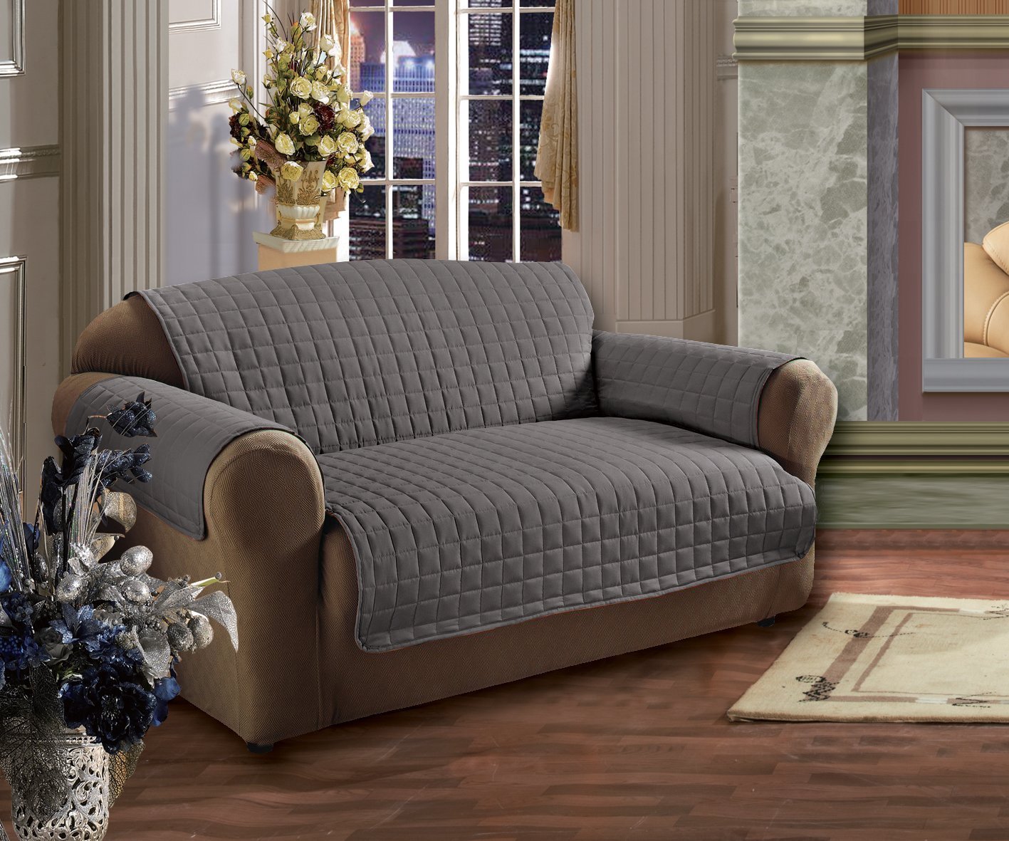 Reversible Quilted Furniture Protector - Ultra Soft Microfiber (Egyptian Cotton Feel) for Love Seats & Couches - Gray Sofa Cover Protects Against Stains & Pets - Perfect for Living Room, Bedroom & Home Decor