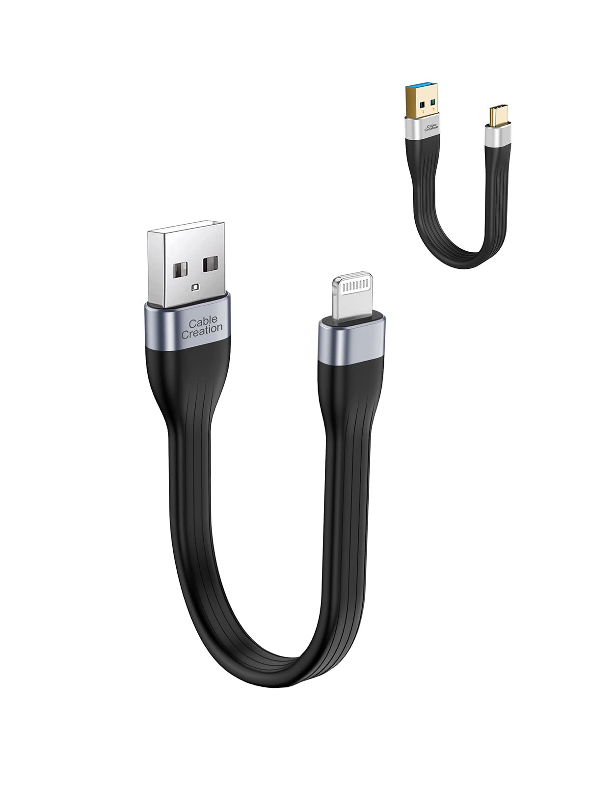 CableCreation 2-Pack Short USB Cables Bundle - 5 inch USB 3.1 A to C & 0.5ft USB A to Lightning - Fast Charging for iPhone, Android, MacBook, iPad - Perfect for Travel, Car, Office & Home Use