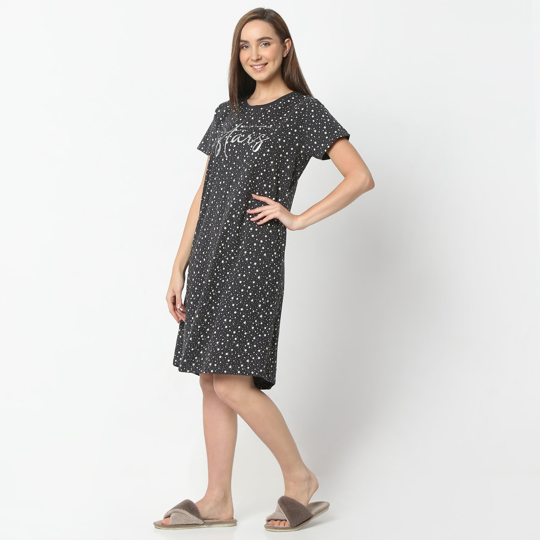 Floral Knee Length Short Sleeve Gown - Women's Summer Dress for Casual Wear, Beach Outings & Garden Parties | Lightweight & Comfortable