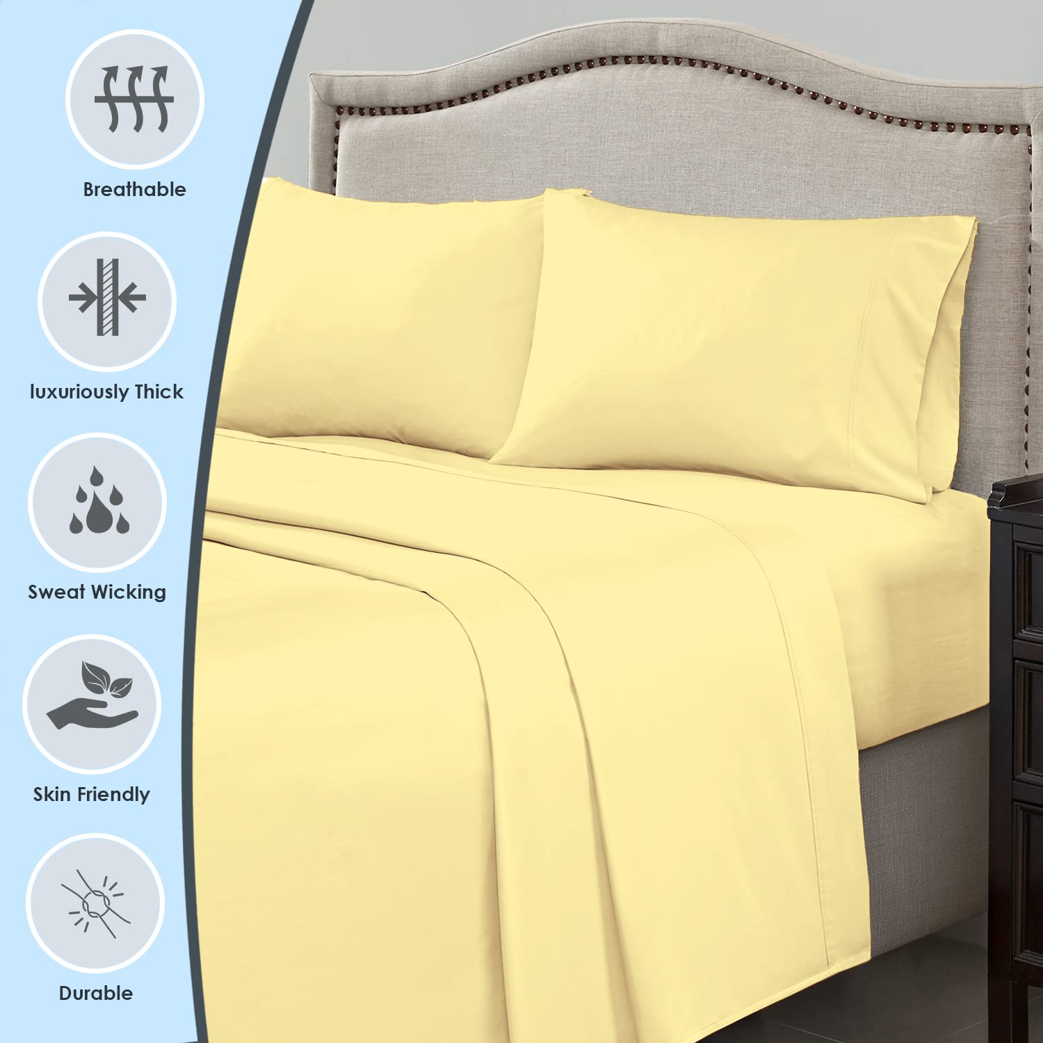 Pizuna 100% Cotton Full Size Bed Sheets Set - 1000 Thread Count Long Staple Luxury Sateen Bedding with Pillowcases, Cooling Breathable Sheets for 15
