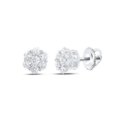 10K Gold Diamond Flower Cluster Earrings - 3/4 CTTW Stud Earrings for Women, Elegant Gift for Anniversary, Birthday & Valentine's Day | Perfect for Weddings, Parties & Special Occasions