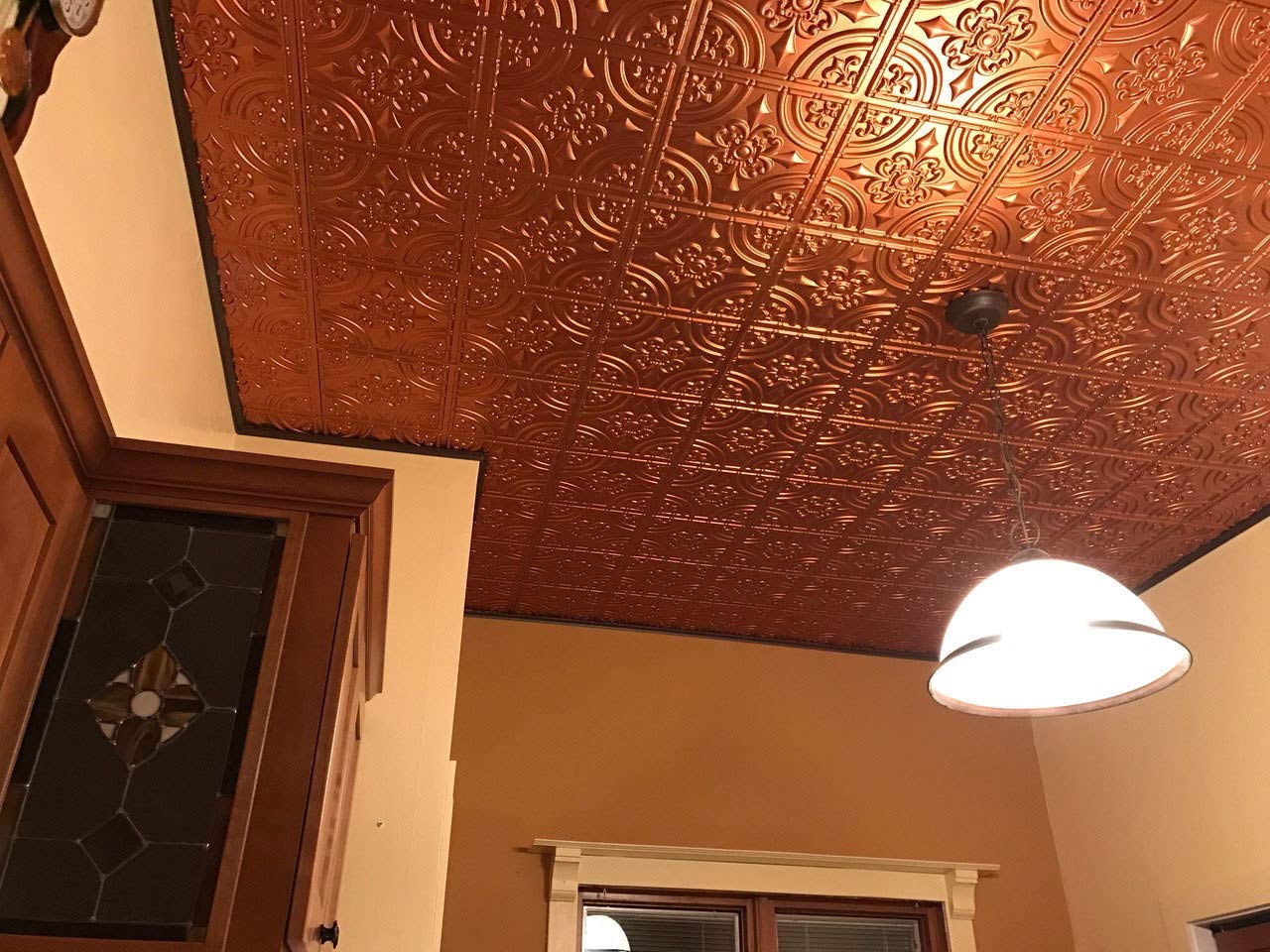 25-Pack Wrought Iron Faux Tin Ceiling Tiles in Copper Finish - Vintage Style Metal Ceiling Panels for Home, Restaurant & Office Decor
