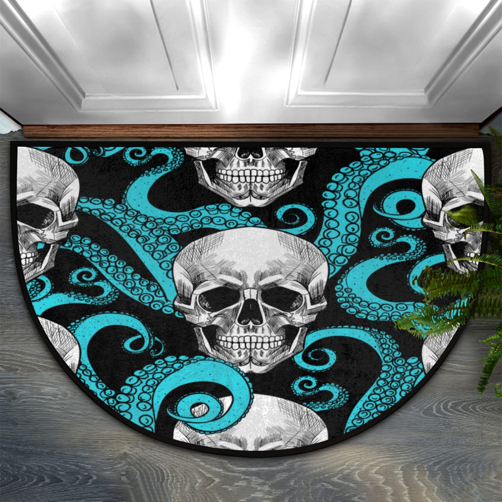 Half Round Door Mat Indoor Outdoor - Skeleton Band Skull Doormat 36x24 Inch - Absorbent Front Door Rug for Home Entryway, Kitchen, Patio - Perfect for Halloween Decor & Year-Round Use