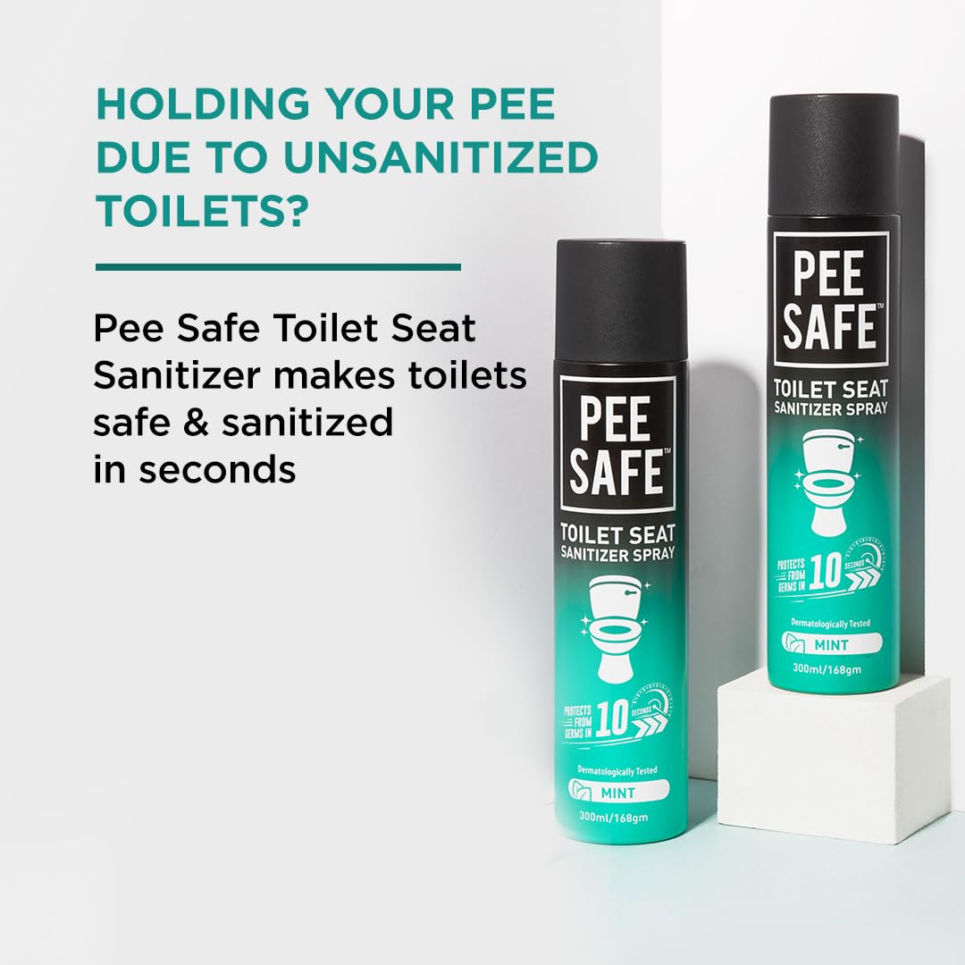 PEESAFE Pee Safe Toilet Seat Sanitizer Spray (300ml) - Mint Scent | Kills 99.9% Germs | Prevents UTI & Infections | Travel-Size Hygiene Solution | Perfect for Public Restrooms, Travel & Home Use