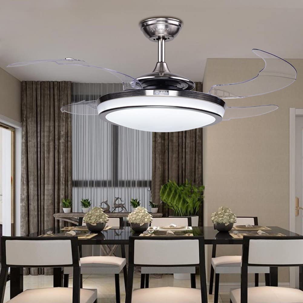 42 Inch Retractable Blade Ceiling Fan with Remote Control & LED Light - Silent Motor, Modern Chandelier Fan for Bedroom, Living Room, and Dining Room