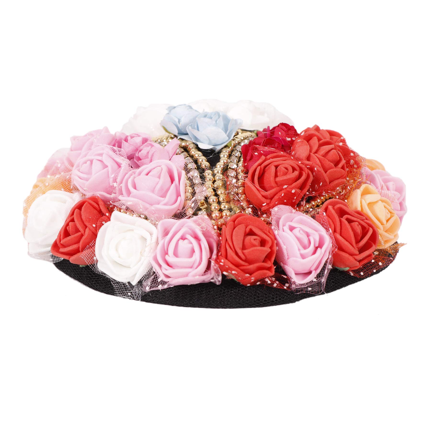 NAVMAV Artificial Rose Flower Hair Accessories - Bridal Bun Juda Maker, Fabric Flower Gajra for Women & Girls (Multi-color) | Perfect for Weddings, Parties & Special Occasions