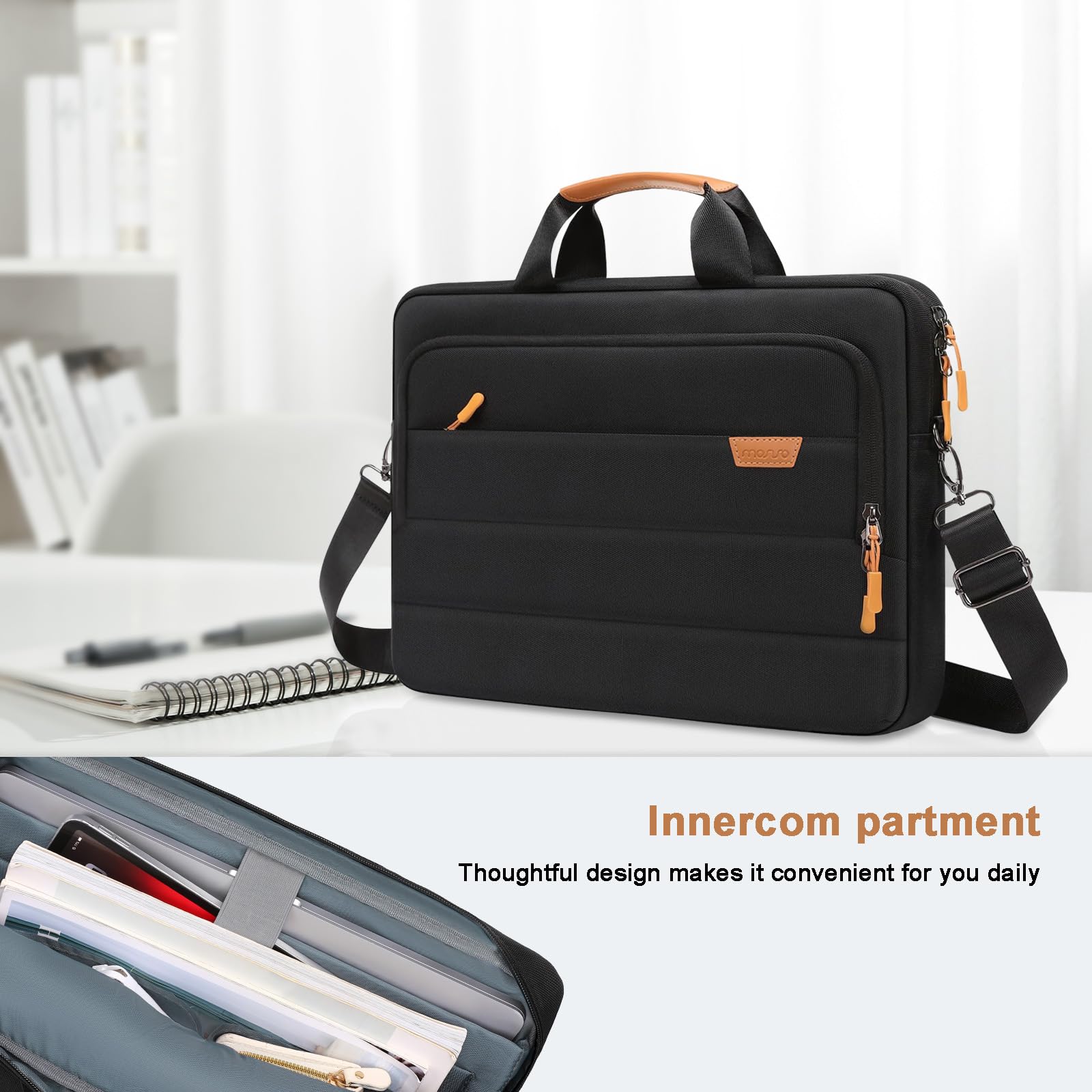 MOSISO Laptop Shoulder Bag for Men & Women - Waterproof Messenger Briefcase with Multiple Pockets for 15.6 Inch Notebook - Perfect for Business Travel, Office Work and College Students