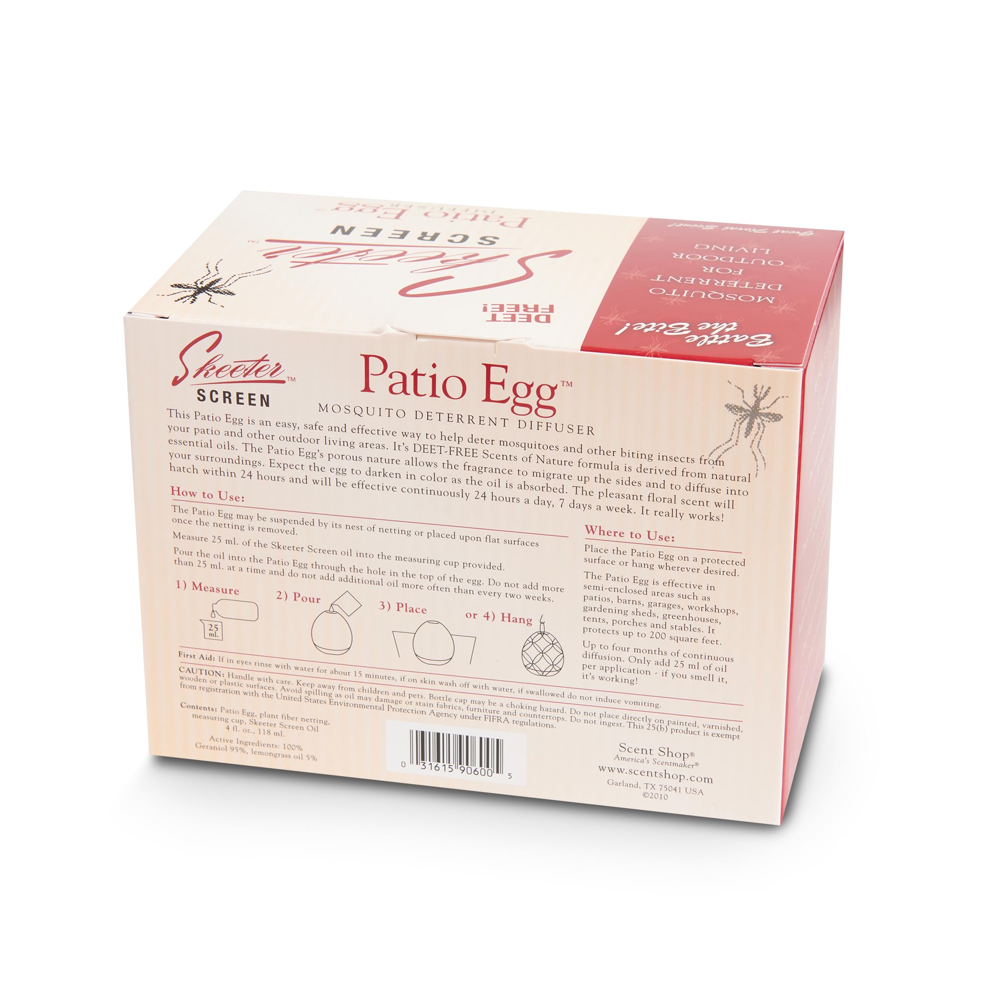 Skeeter Screen 90600 Patio Egg Diffuser - 2 Pack Mosquito Repellent for Outdoor Patio, Deck, Garden & Backyard Use