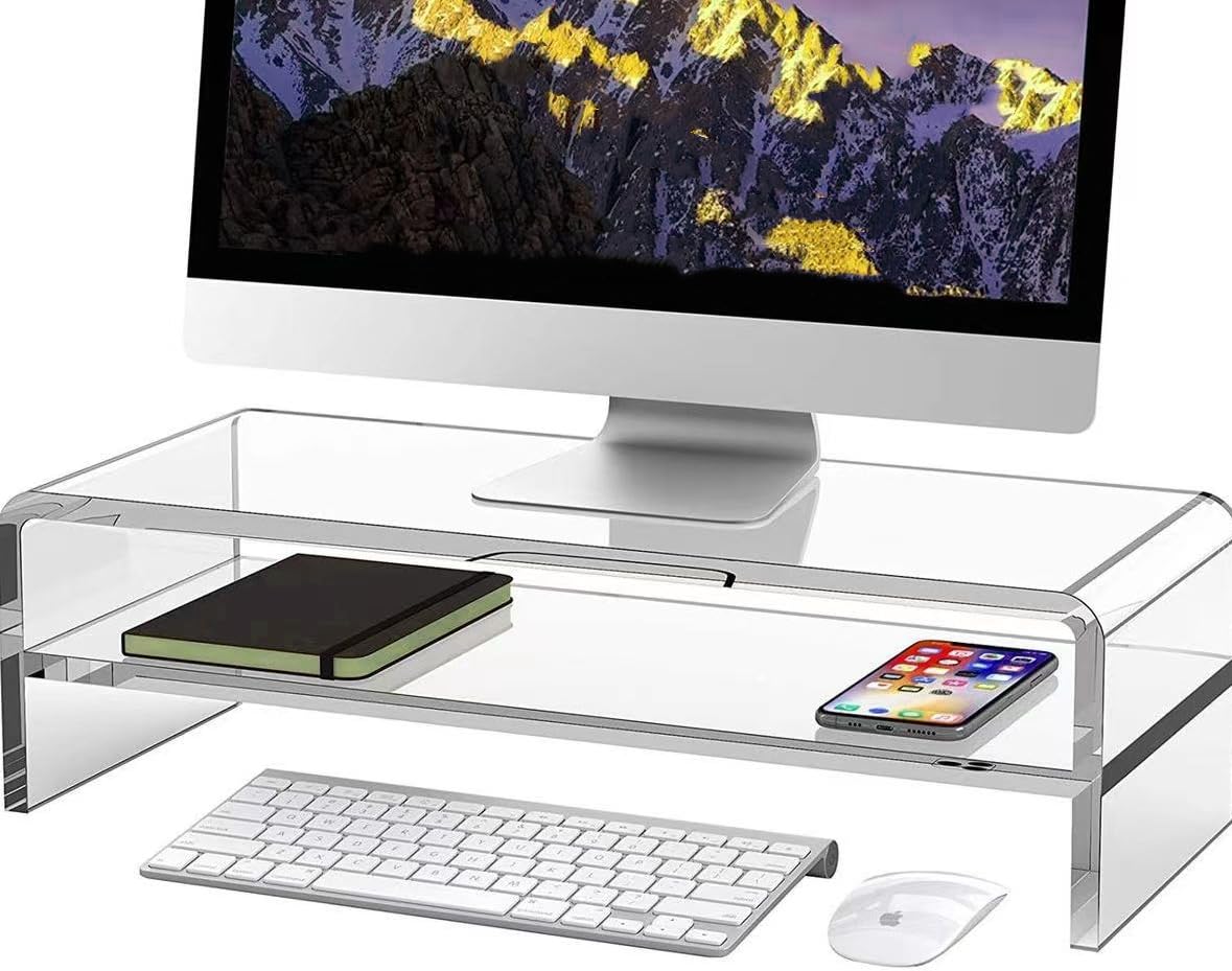 Wymexen 2-Tier Acrylic Monitor Stand Riser - 16 Inch Clear Computer Monitor Stand for iMac, PC, Desktop, Laptop & TV with Storage Space - Perfect for Home Office & Workspace Organization
