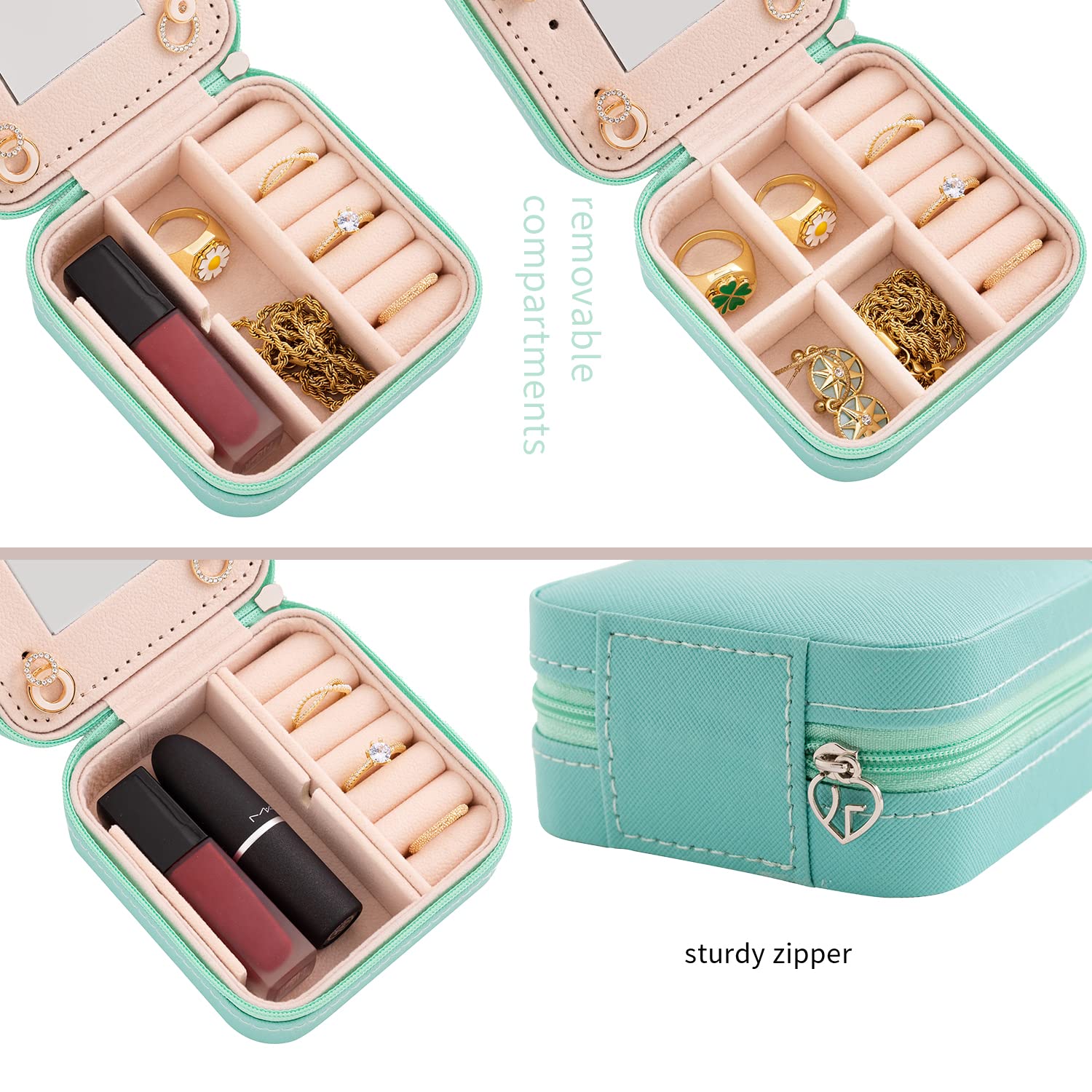 KElofoN Travel Jewelry Organizer Box for Women & Girls - Portable Jewelry Case with Mirror, Compact Jewelry Storage for Necklaces, Rings & Earrings (Blue) - Perfect for Vacation, Business Trips & Daily Use