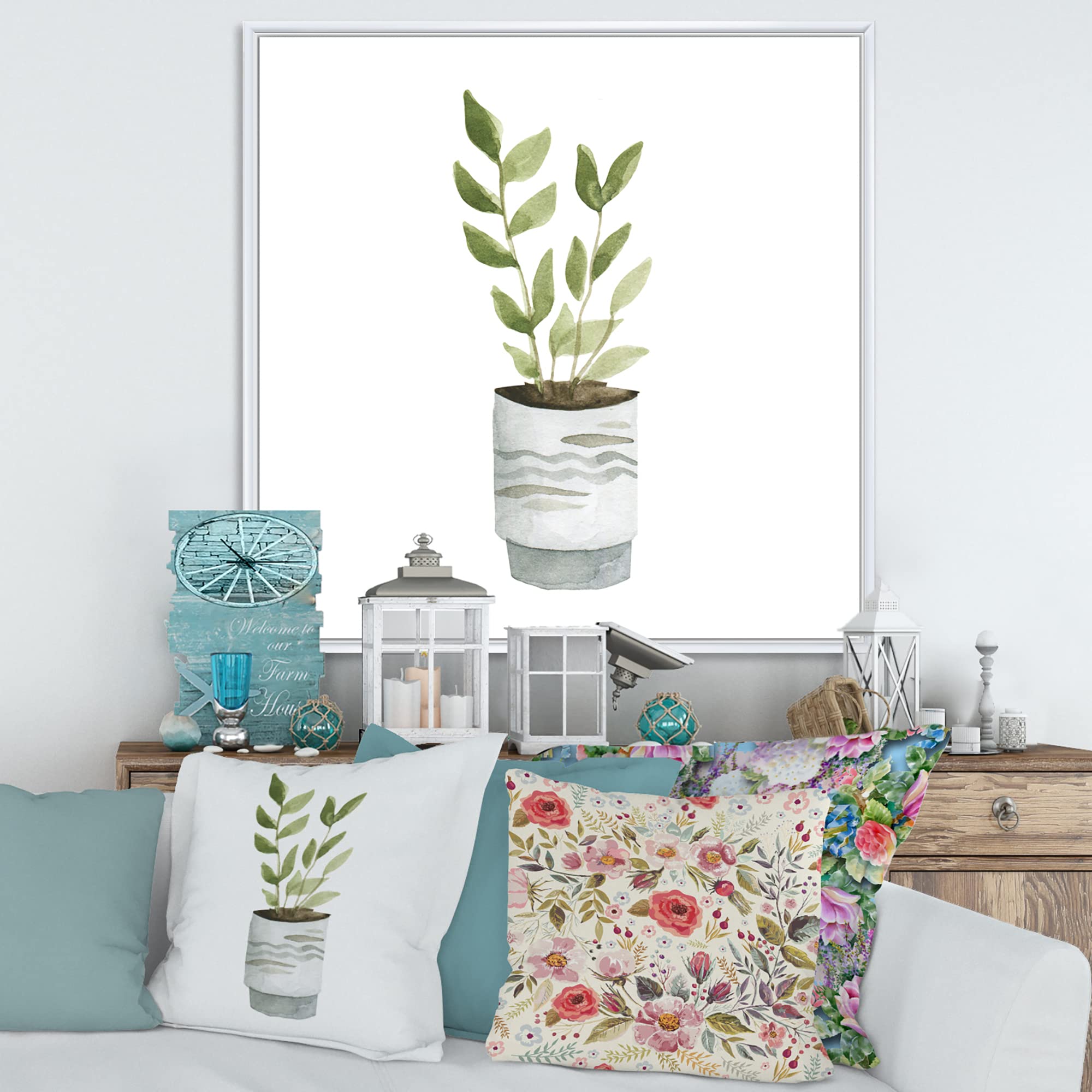 DesignQ Indoor Green Home House Plants II - Traditional Framed Canvas Wall Art Print | Botanical Wall Decor for Living Room, Bedroom & Office | Perfect Housewarming Gift for Plant Lovers