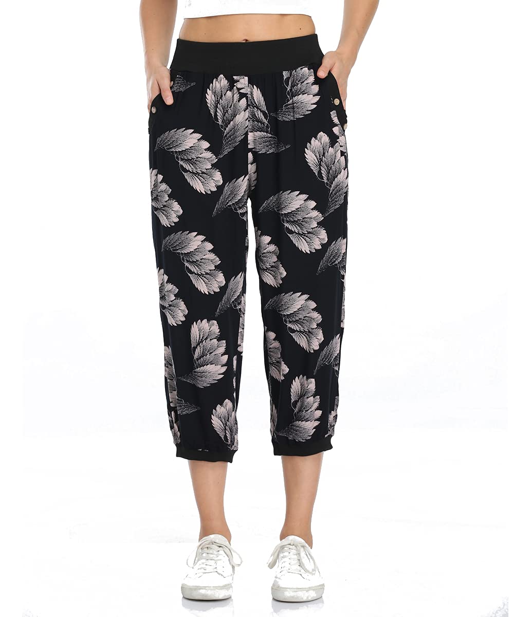 PEIQI Women's Capri Pants - Loose Fit Casual Lounge Cropped Pants with Pockets | Comfortable Stretchy Yoga Pants for Workout, Running, Travel & Home Wear