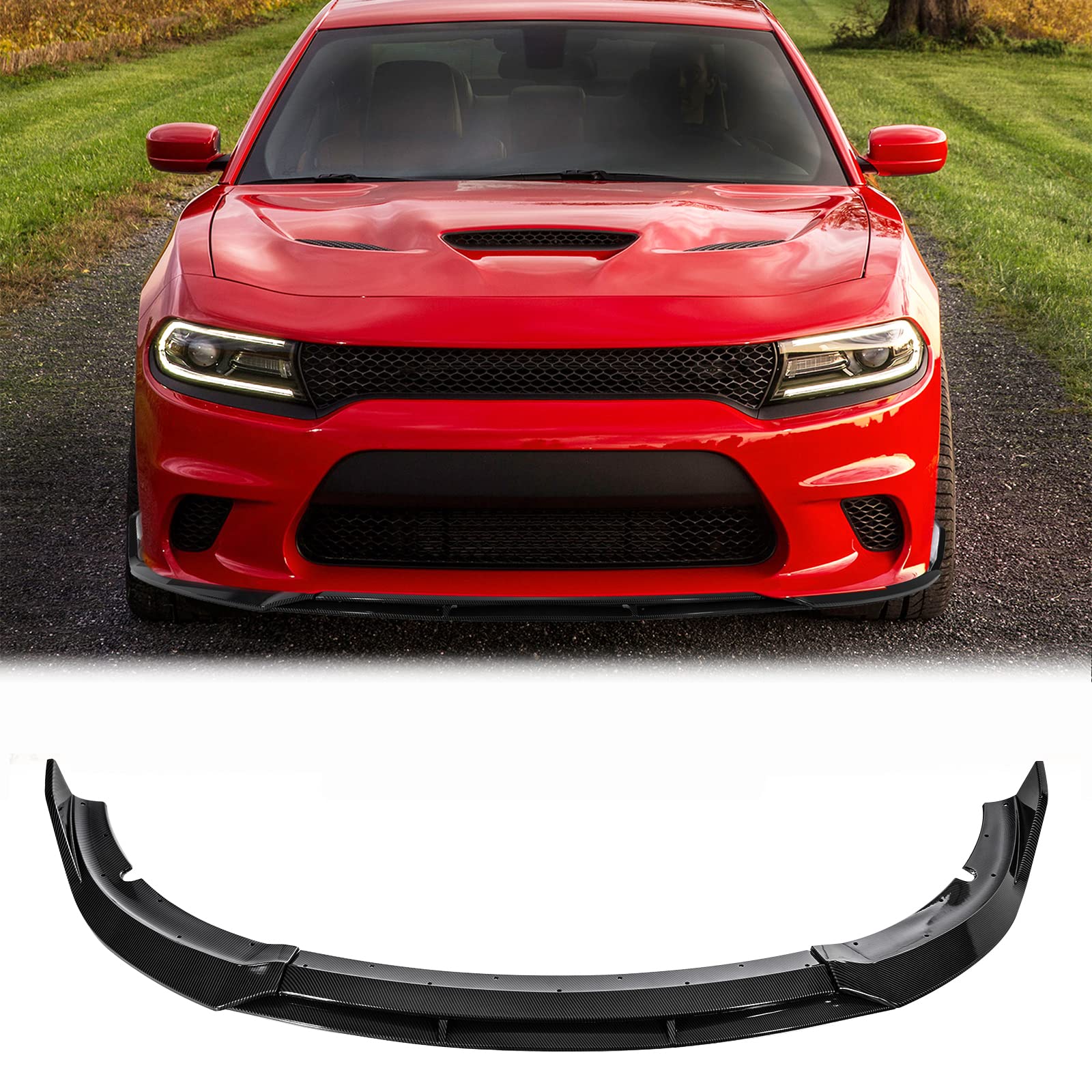 AUXMART Carbon Fiber Front Bumper Lip Splitter for 2015-2023 Dodge Charger SRT | V2 Style Spoiler & Chin Protector | Body Kit Upgrade for Enhanced Style & Protection | Perfect for Street Racing & Car Shows