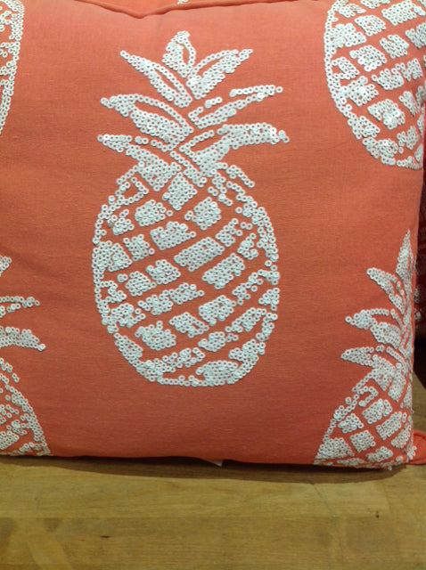 16 Coral Sequin Pineapple Pillow - Decorative Throw Pillow for Bed, Sofa & Home Decor