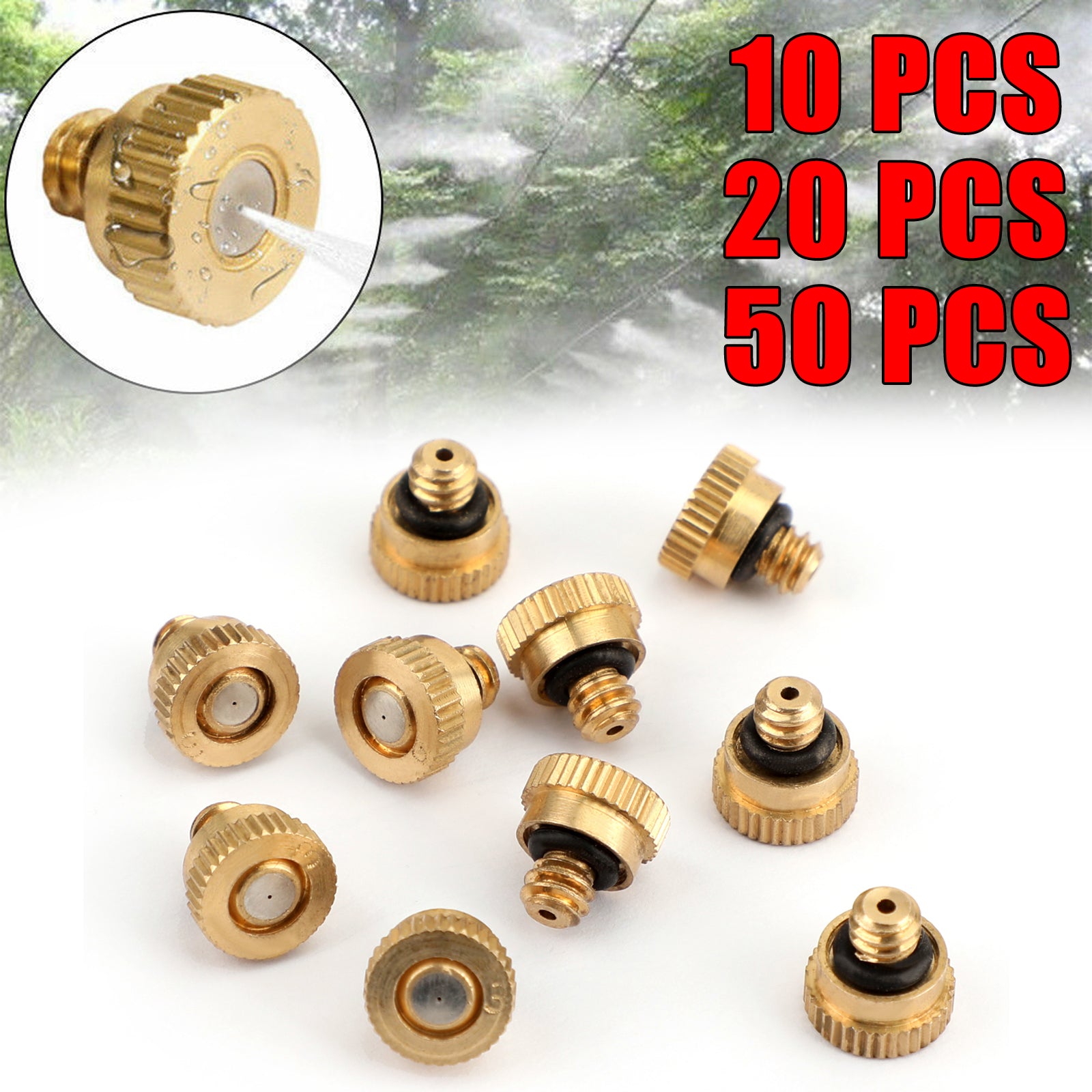 50pcs Brass Misting Nozzles - High Pressure Water Mister Sprinkler for Cooling System (0.016