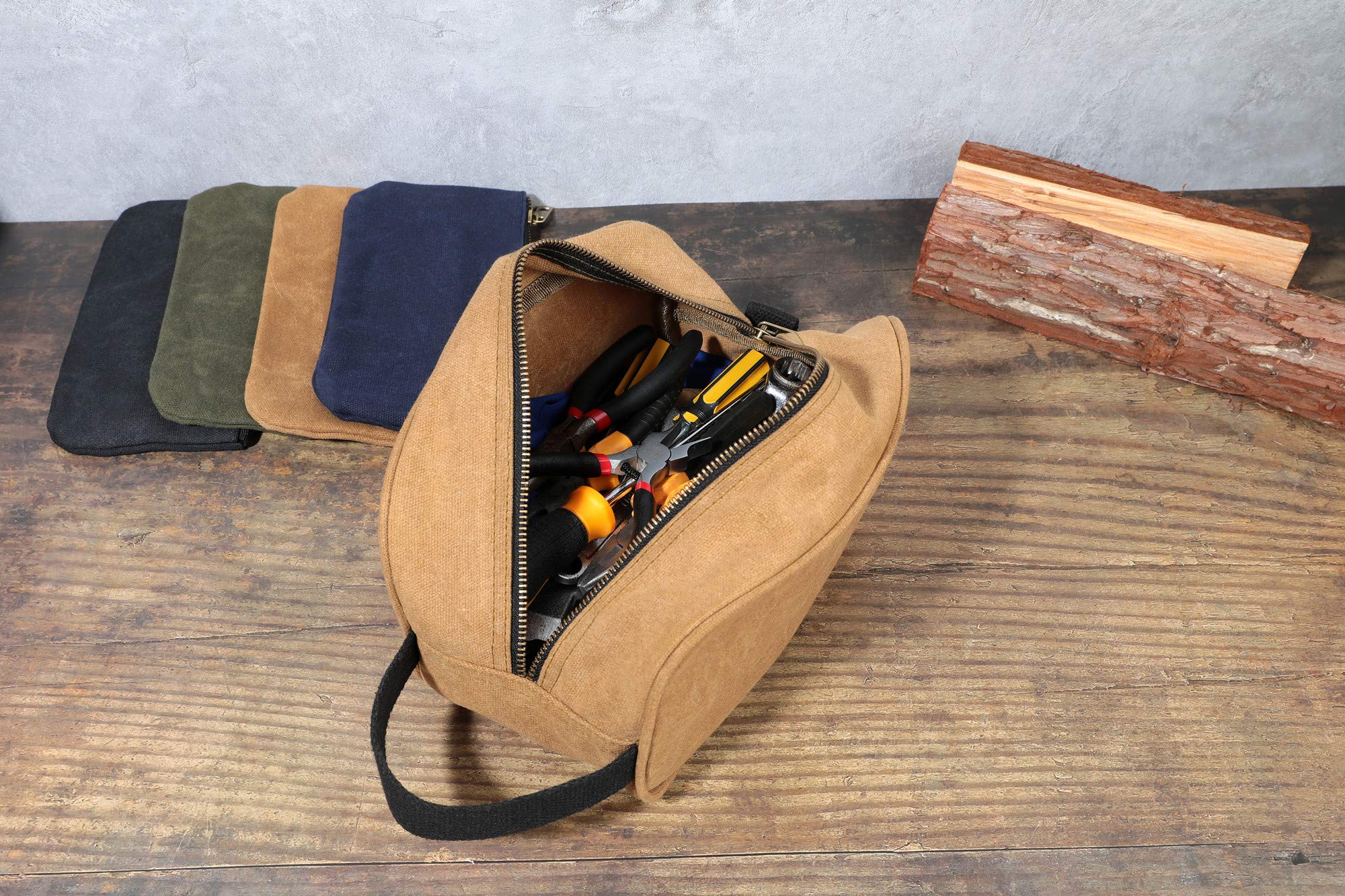 Heavy Duty 16 OZ Waxed Canvas Tool Bag - Multi-Purpose Work Pouch & Tote Organizer for Tools, DIY Supplies & Outdoor Gear (Khaki) | Perfect for Construction, Camping & Home Improvement Projects