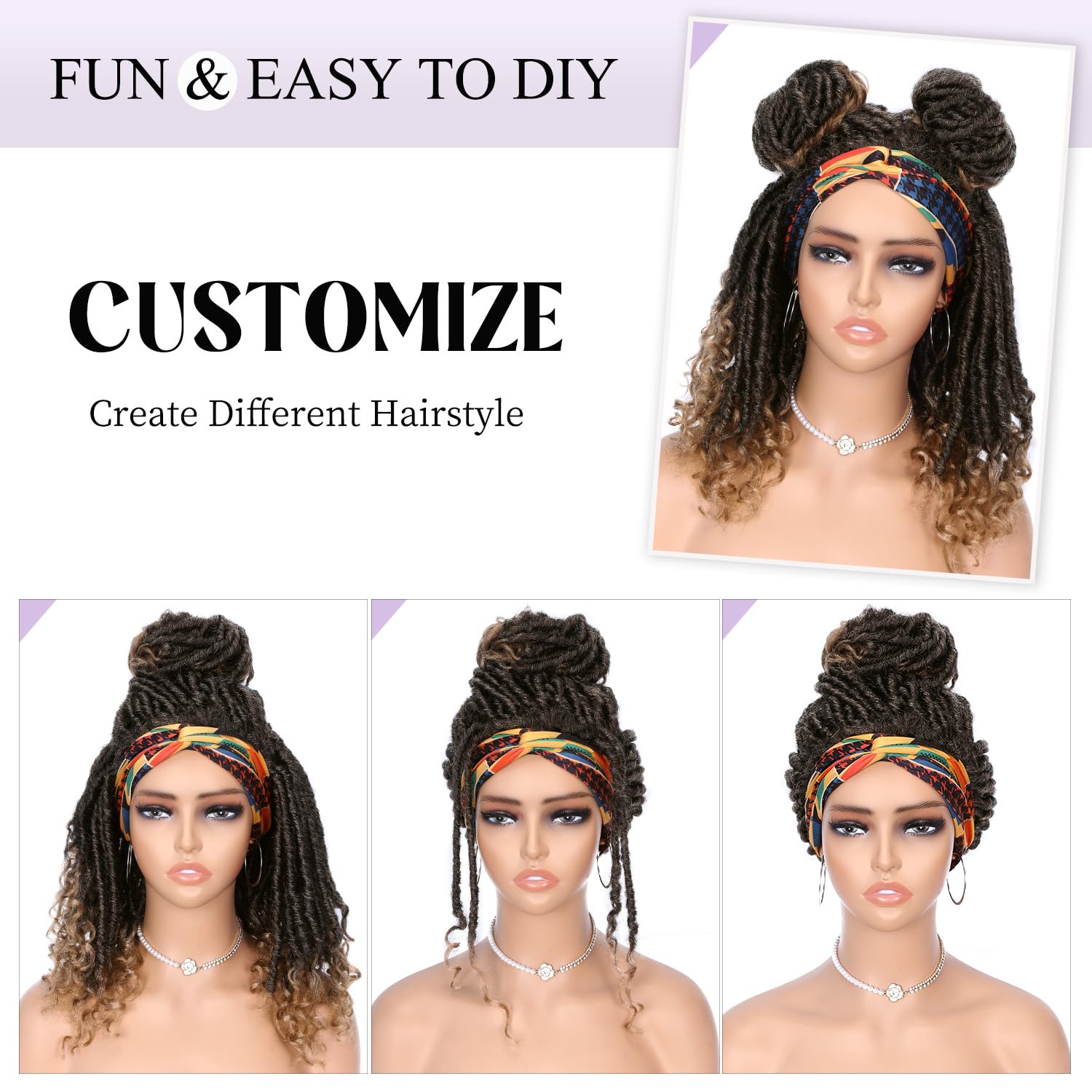 WIGER Short Dreadlock Synthetic Wig - Ombre Blonde Faux Locs for Black Women & Men | Hand-Braided Curly Wigs with Headband | Perfect for Cosplay, Halloween, and Daily Protective Styling