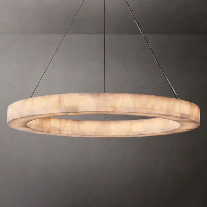 Derive Calcite Round Chandelier - Modern Crystal Ceiling Light Fixture for Dining Room, Living Room & Bedroom Decor
