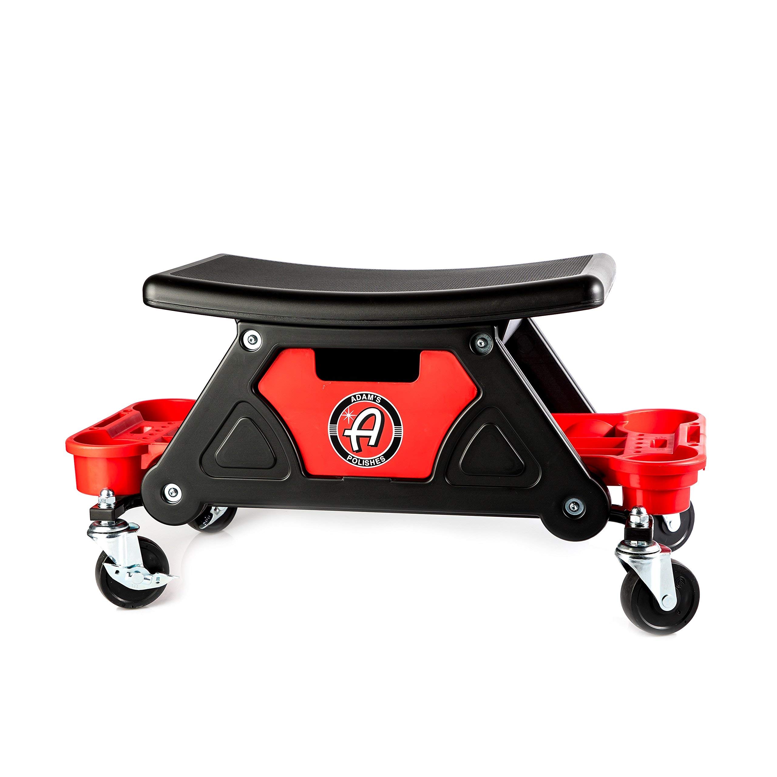 Adam's Polishes Mobile Rolling Utility Creeper Seat for Mechanics & Detailers - Heavy Duty Adjustable Stool with Storage Trays for Tools - Perfect for Auto Repair Shops & DIY Garages