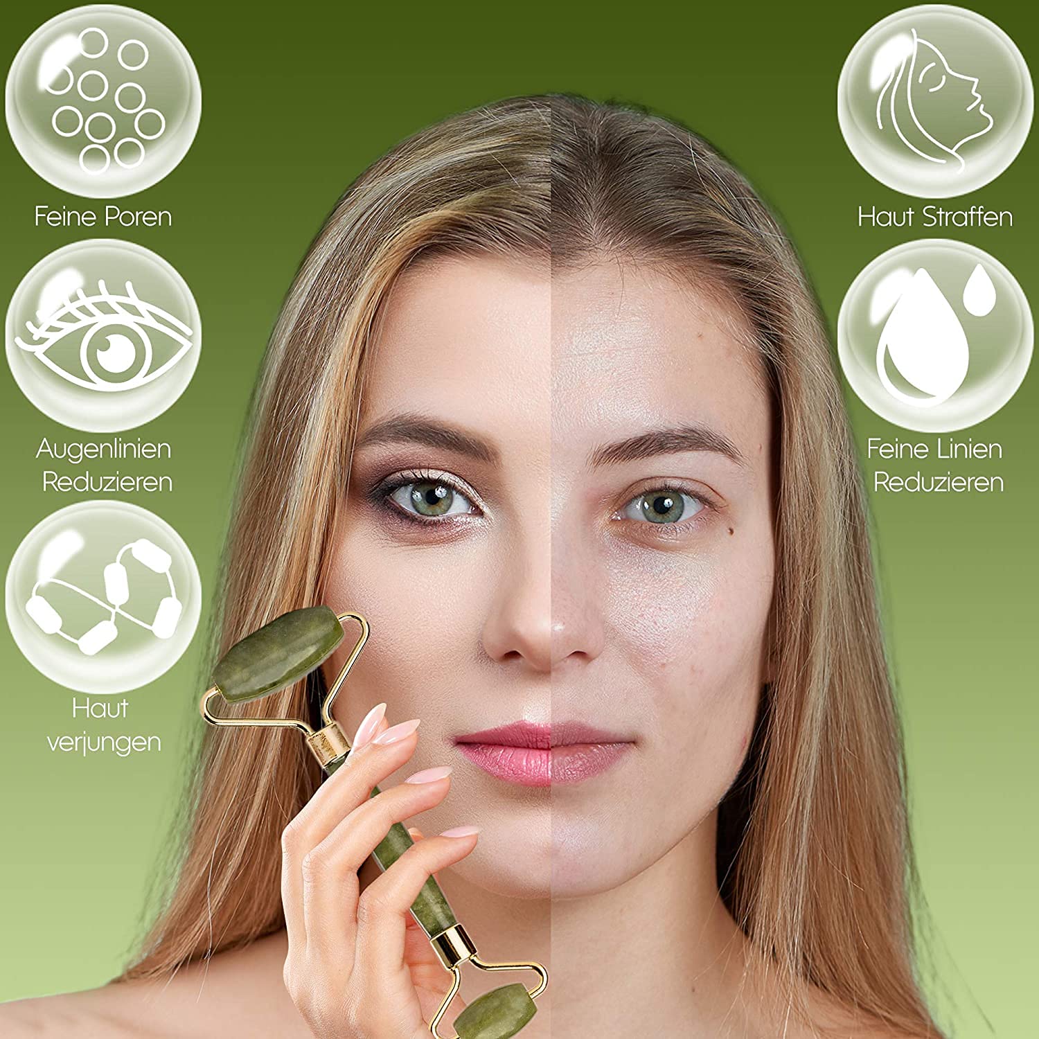Premium Jade Roller & Gua Sha Set - Natural Facial Massage Tools for Skin Care, Anti-Aging, Wrinkle Reduction - Relaxing Face, Eye & Neck Massager for Glowing Skin - Perfect for Daily Skincare Routine & Spa Day at Home