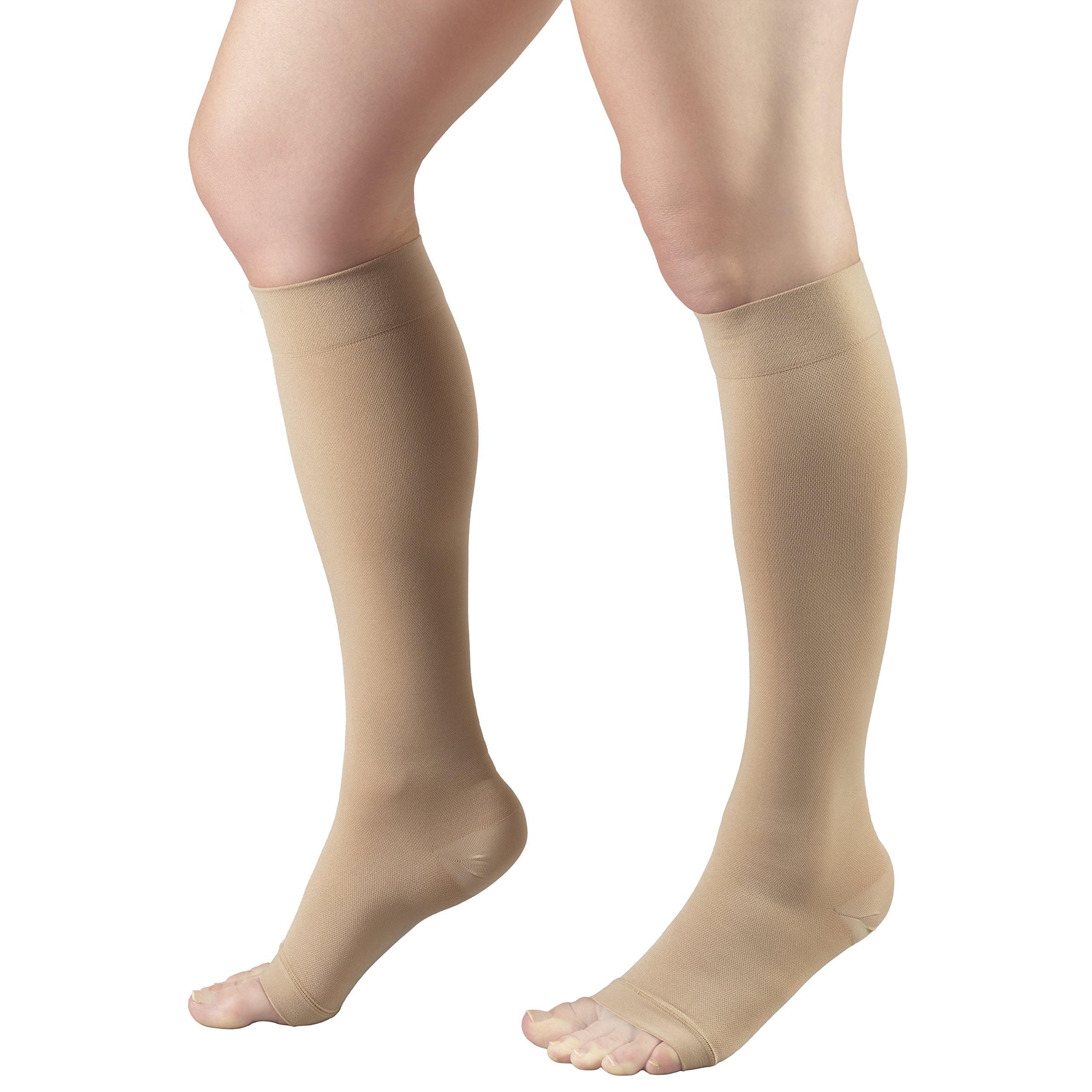 Truform 18 mmHg Knee High Open Toe Compression Stockings for Men & Women - Medium Beige - Ideal for Post-Surgery Recovery, Varicose Veins & Travel Comfort