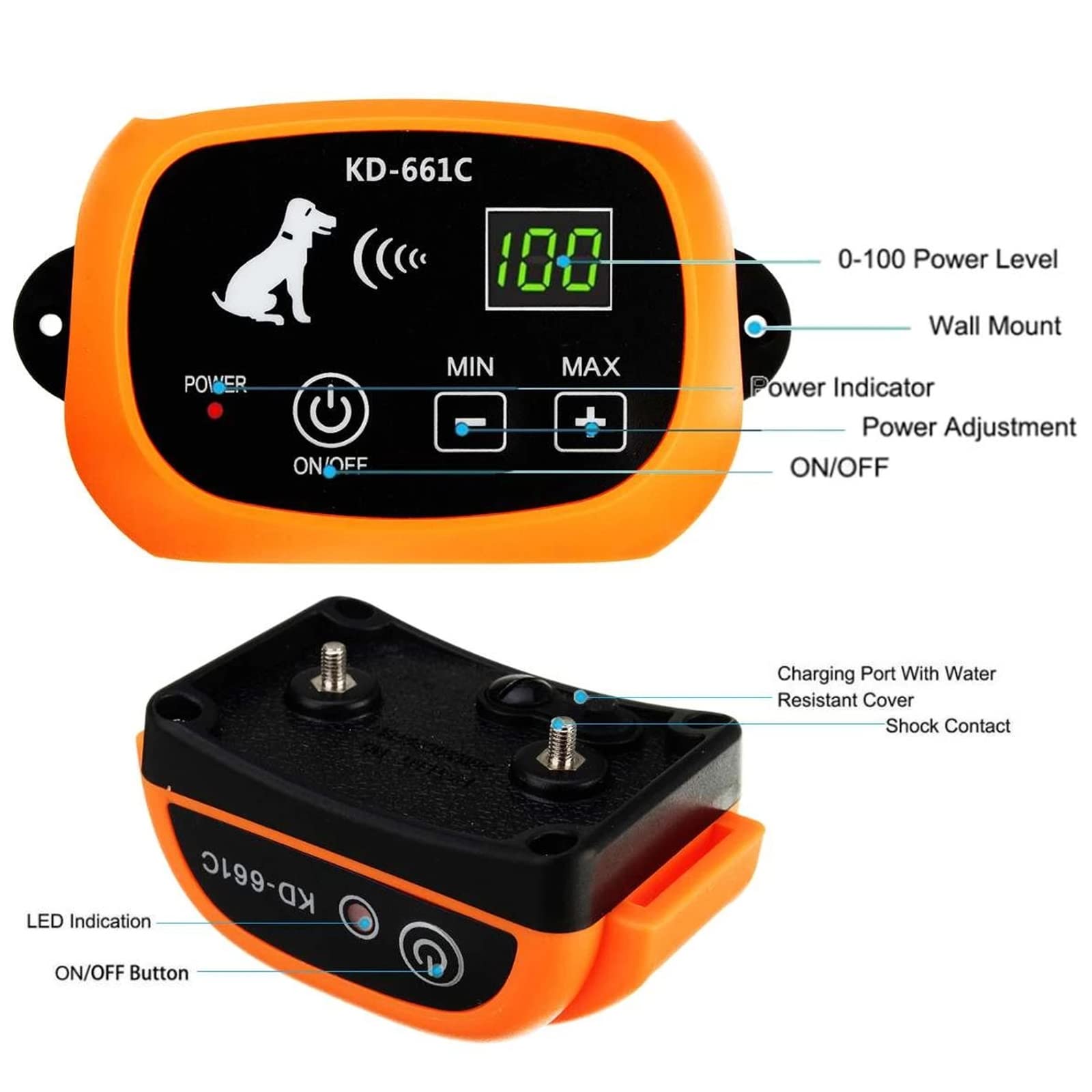 Wireless Dog Fence System - Rechargeable & Waterproof Electric Pet Containment with Adjustable Range, LED Display | Safe Training Collar for 2 Dogs | Ideal for Backyard, Garden & Outdoor Dog Training