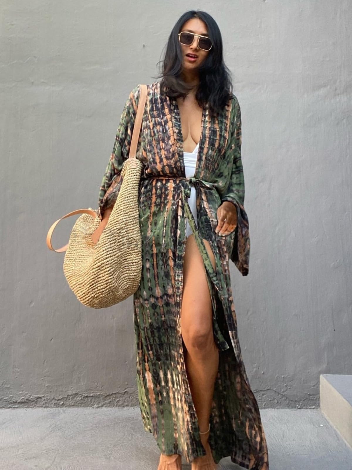 Tie Dye Open Front Long Beach Kimono Swimsuit Cover Up for Women - Lightweight Summer Beachwear, Poolside Lounge, Vacation Outfit, Boho Chic Fashion