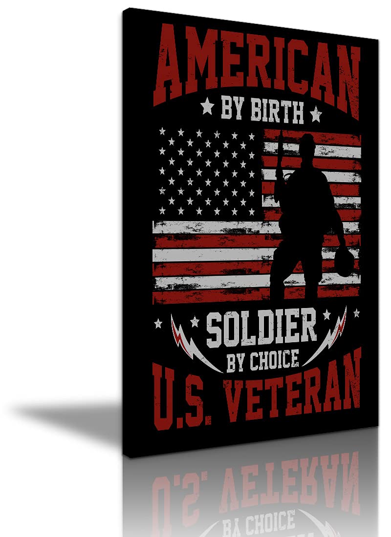 USA Patriotic Wall Art - American Flag with Soldier Silhouette Military Decor | USMC, Army & Veterans Day Gifts | 28x40 Inch Patriotic Poster for Home, Office & Man Cave Decor