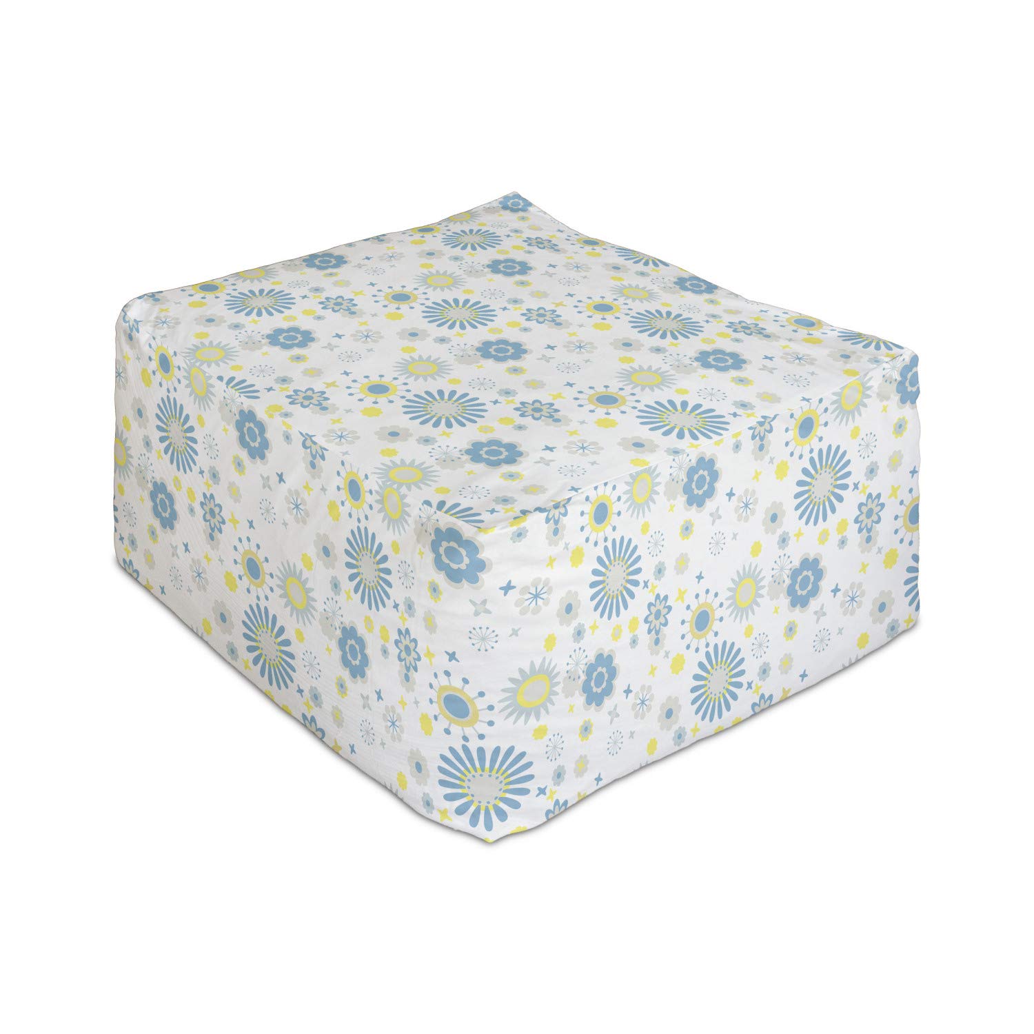 Ambesonne Yellow and Blue Rectangle Pouf Ottoman - Spring Nature Inspired Floral Pattern Foot Stool for Living Room, Office & Bedroom - 25