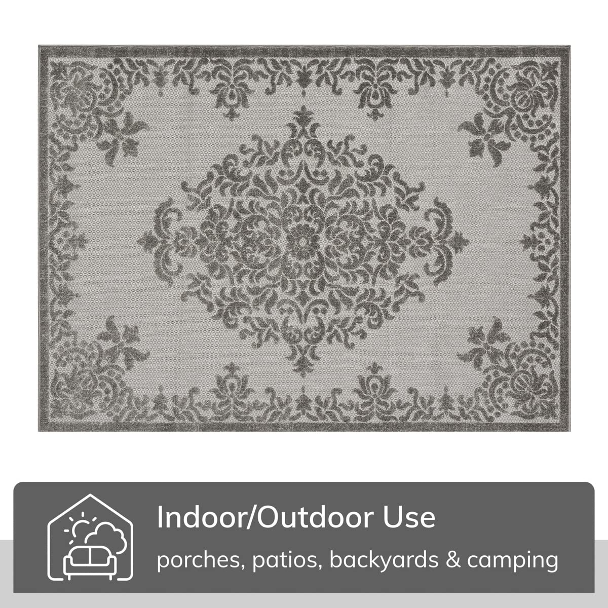 Well Woven Arid Grey Oriental Medallion Indoor/Outdoor High-Low Pile Area Rug 7'10
