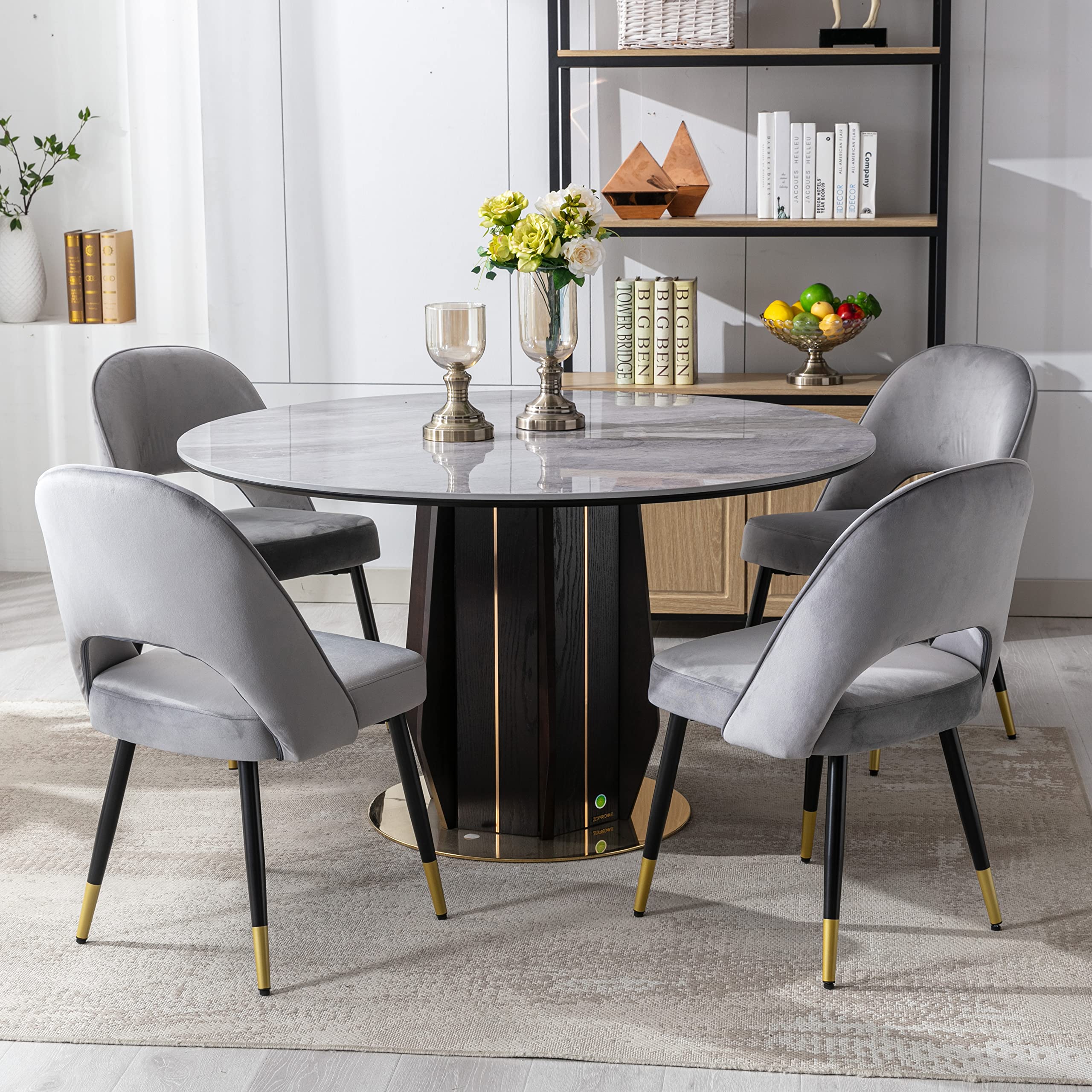 DUOMAY Modern Dining Chair Set of 4 - Velvet Upholstered Open Back Armless Chairs with Sturdy Metal Frame for Kitchen, Dining Room & Living Room - Elegant Grey Home Decor | Perfect for Small Spaces & Contemporary Interior Design