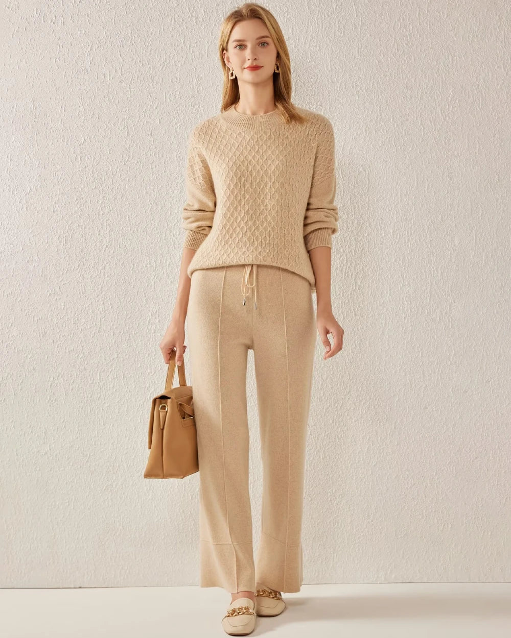 Luxury Textured Knit Cashmere Sweater for Women - Soft & Warm Winter Pullover - Perfect for Office, Travel & Casual Outfits