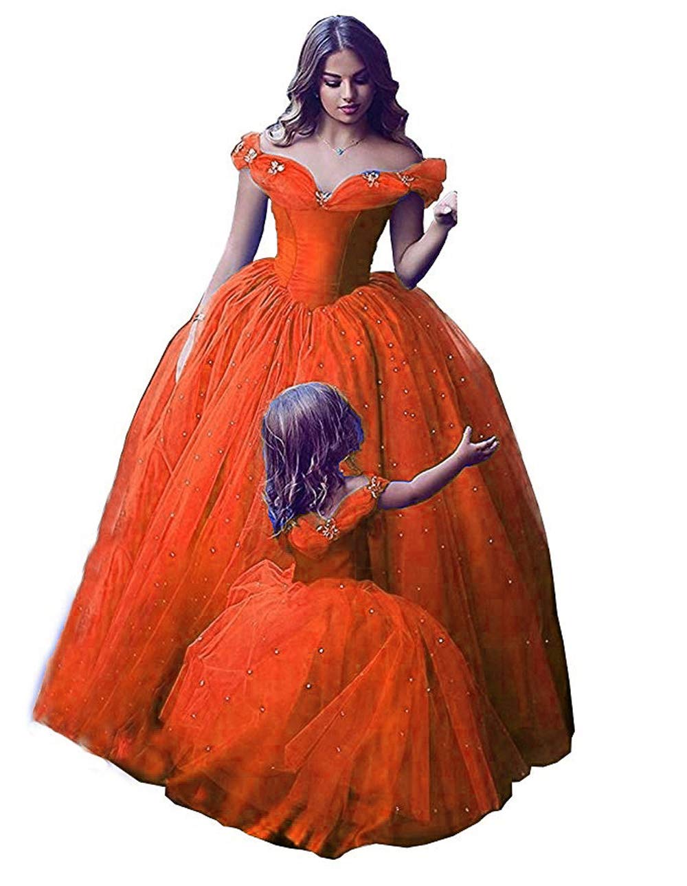 Elegant Off Shoulder Princess Prom Gown | Women's Tulle Quinceanera Dress in Orange | Perfect for Pageants, Prom Nights & Sweet 16 Celebrations