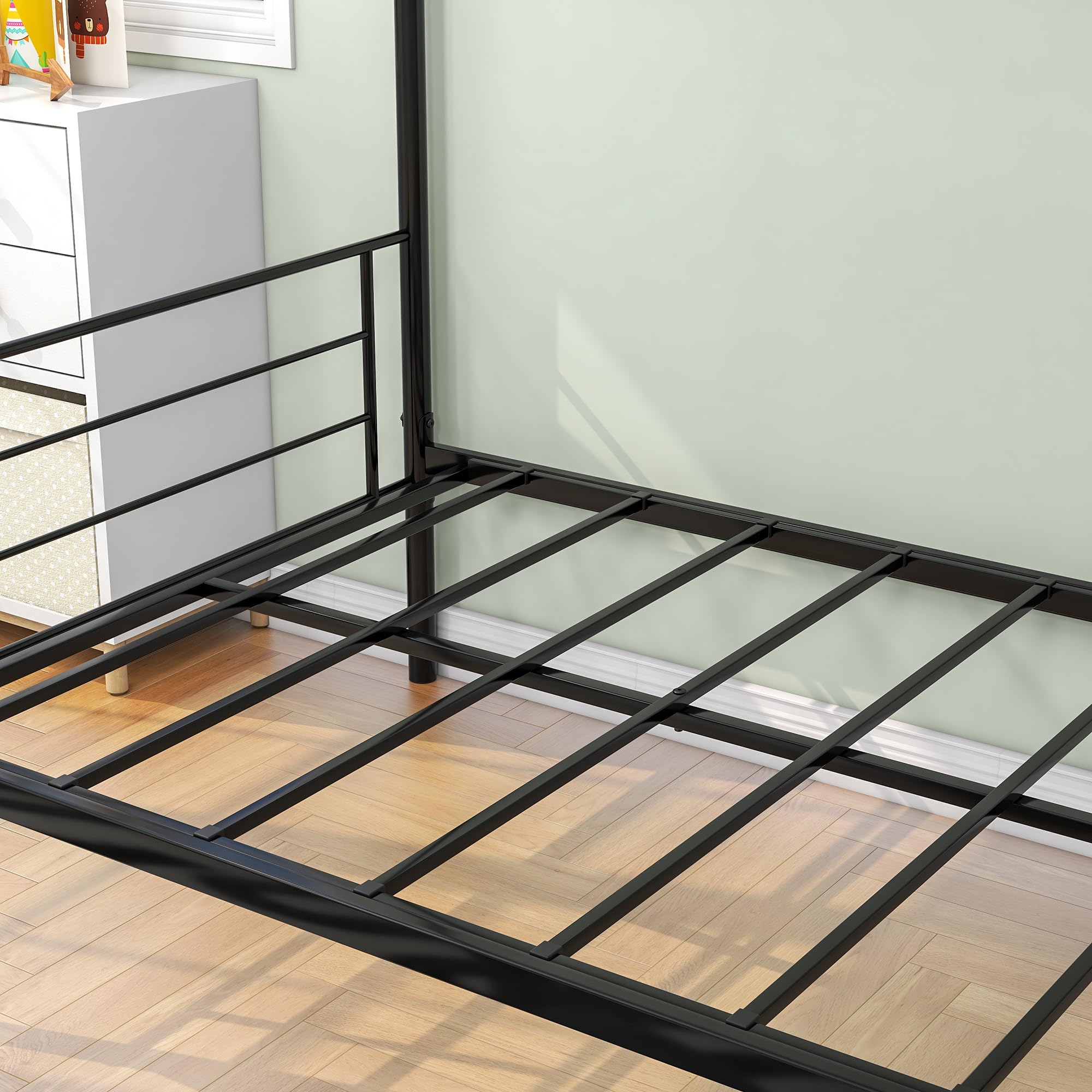 JURMERRY Heavy Duty Metal Twin Over Twin Bunk Bed Frame with Ladder - Sturdy Black Space-Saving Bunk Bed for Kids, Teens & Guest Rooms - Perfect for Small Bedrooms, Dorms & Vacation Homes