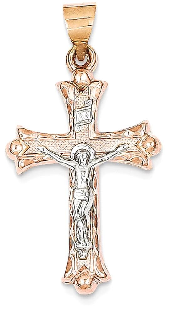 14K Solid Two Tone Gold Jesus Christ Crucifix Cross Necklace - Religious Pendant Charm for Women & Men - Perfect for Baptism, First Communion, Confirmation & Daily Wear