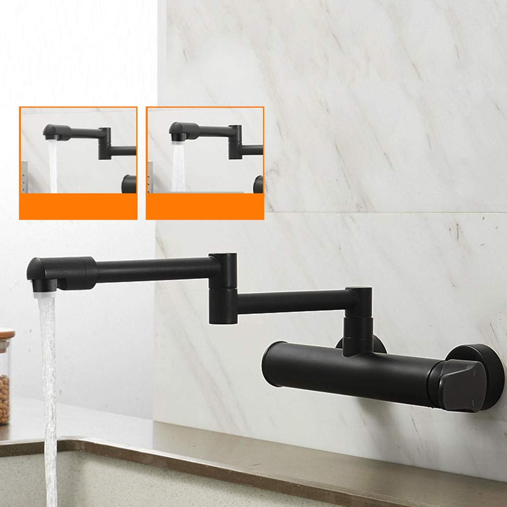Black Retractable Rotary Folding Kitchen Faucet with Hot/Cold Water - Adjustable Spray Shower & Water Column Outlet for Modern Sinks (Ideal for Small Kitchens, RVs & Apartments)