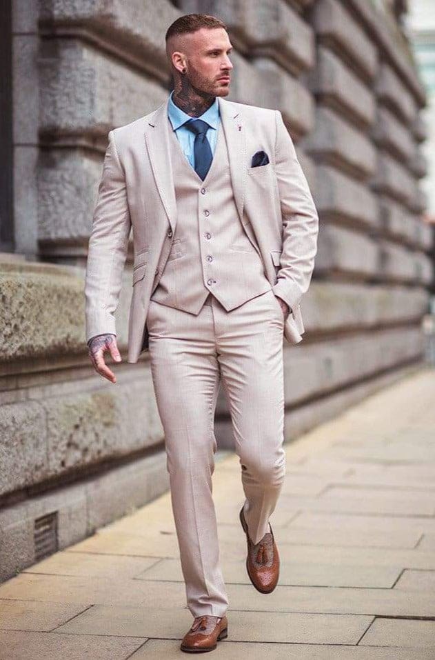 Cavani Miami Beige 3 Piece Suit for Men | Premium Wedding, Business & Formal Attire | Perfect for Special Occasions & Professional Events