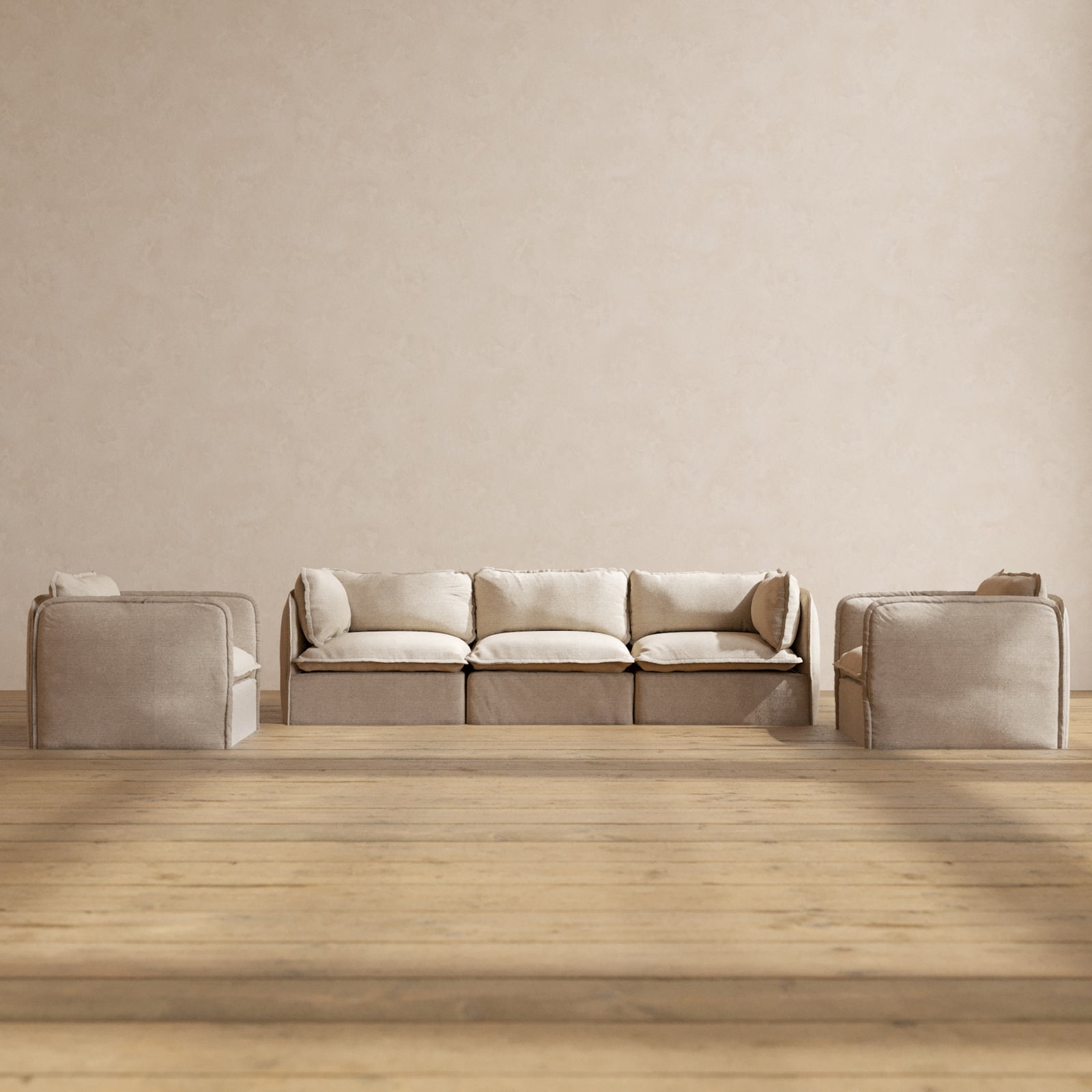 Modular Performance 3-Seater Sofa with Armchair Set in Oat Color | Premium Comfort Blend for Living Room, Lounge & Family Gatherings