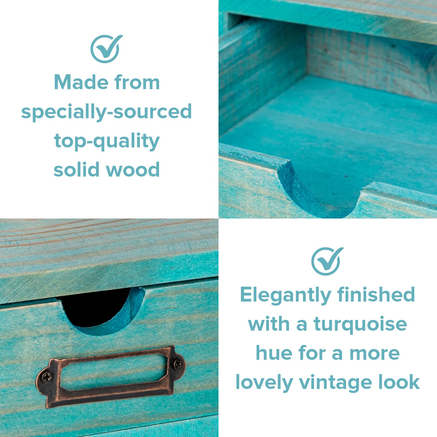 Turquoise 3-Tier Wooden Drawer Organizer - 9.7x7x7.5