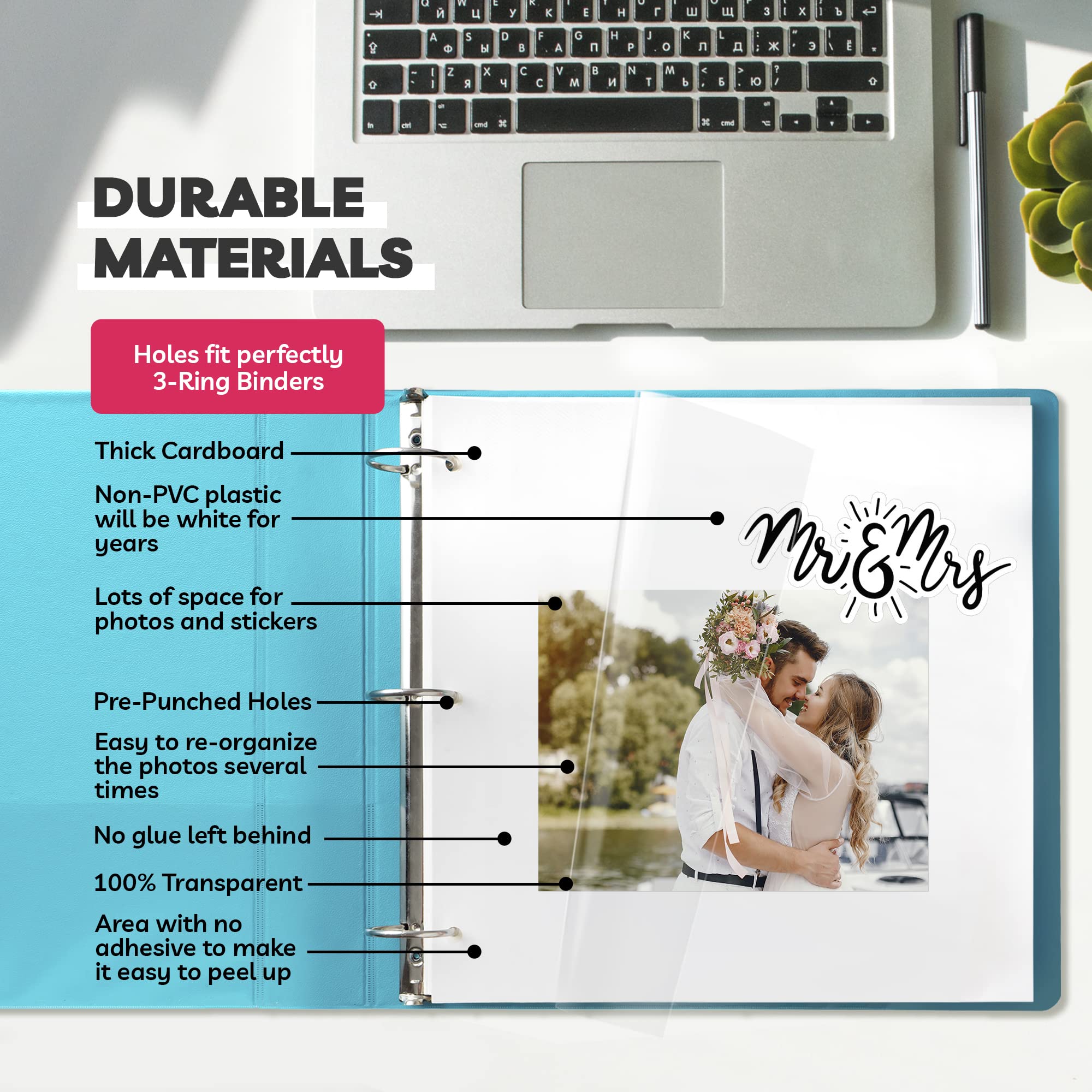 50-Pack 12x12 Self-Adhesive Photo Album Pages for 3 Ring Binder - Acid-Free Archival Quality Photo Sleeves & Refill Pages - Perfect for Scrapbooking, Family Memories, and Photo Organization