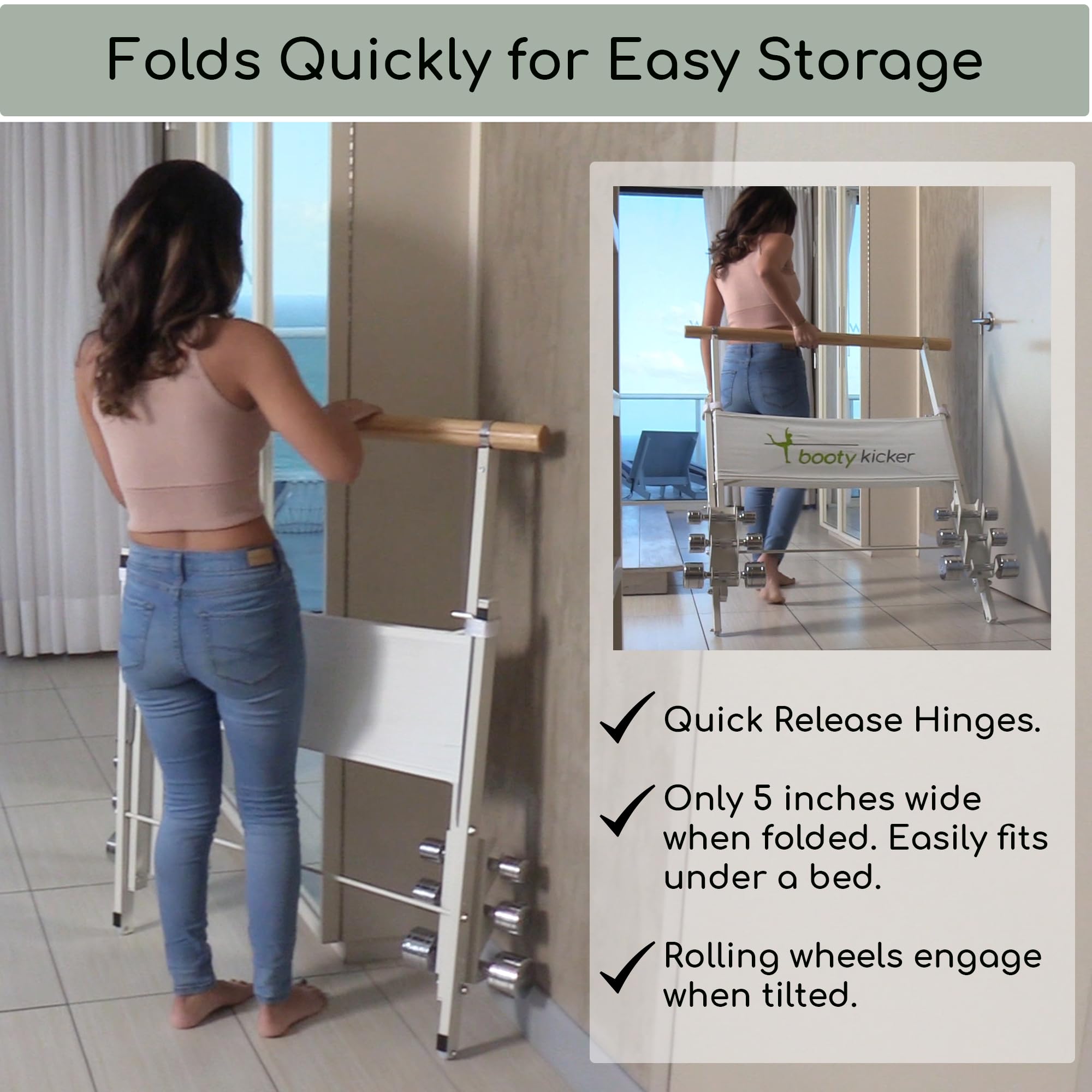 Portable Ballet Barre with Tablet & Phone Holder - Foldable Home Fitness Equipment for Barre Workouts, Yoga & Pilates | Perfect for Streaming Online Classes in Living Room, Bedroom or Small Spaces