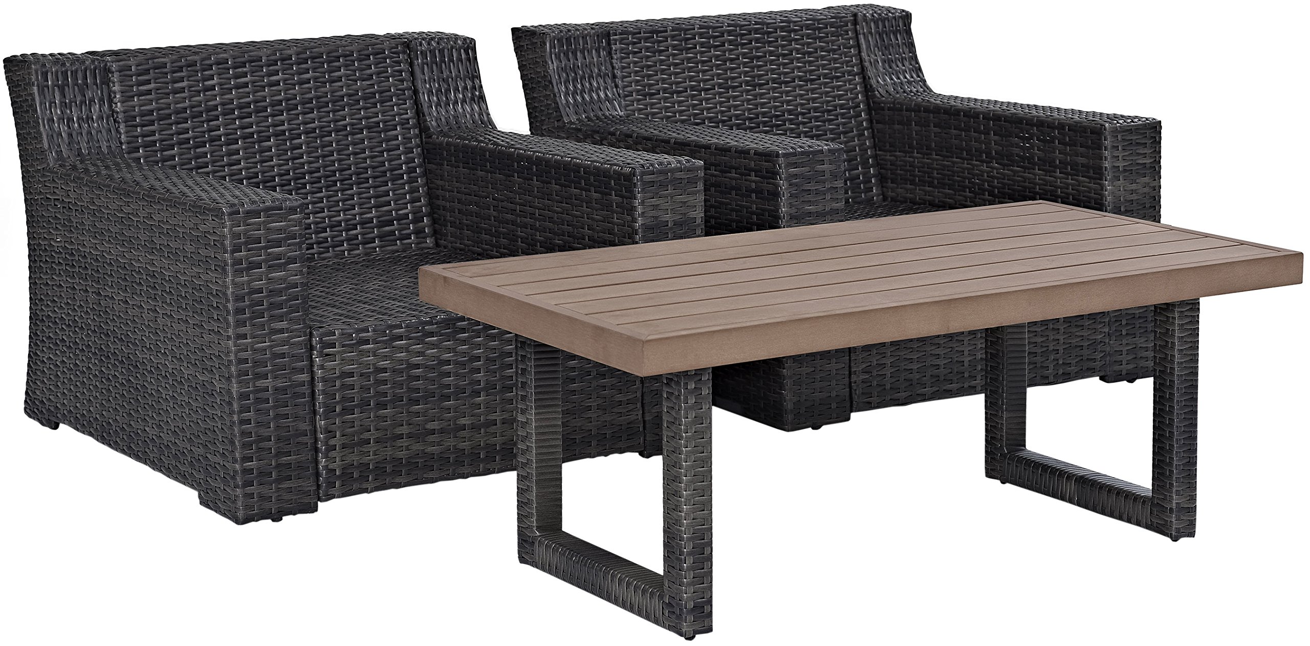 Crosley Furniture Beaufort 3-Piece Outdoor Wicker Patio Set - Brown Rattan Chairs & Coffee Table with Mist Cushions for Garden, Poolside & Backyard Relaxation