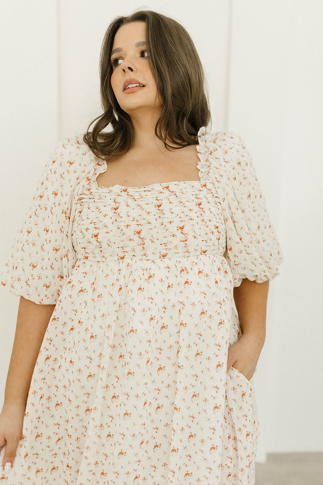 Melody Maxi Dress with Pleats & Bow Detail - Ivory Floral Print Maternity Dress | Bump Friendly & Inclusive Sizing (S-3XL) | Perfect for Weddings, Baby Showers & Summer Events