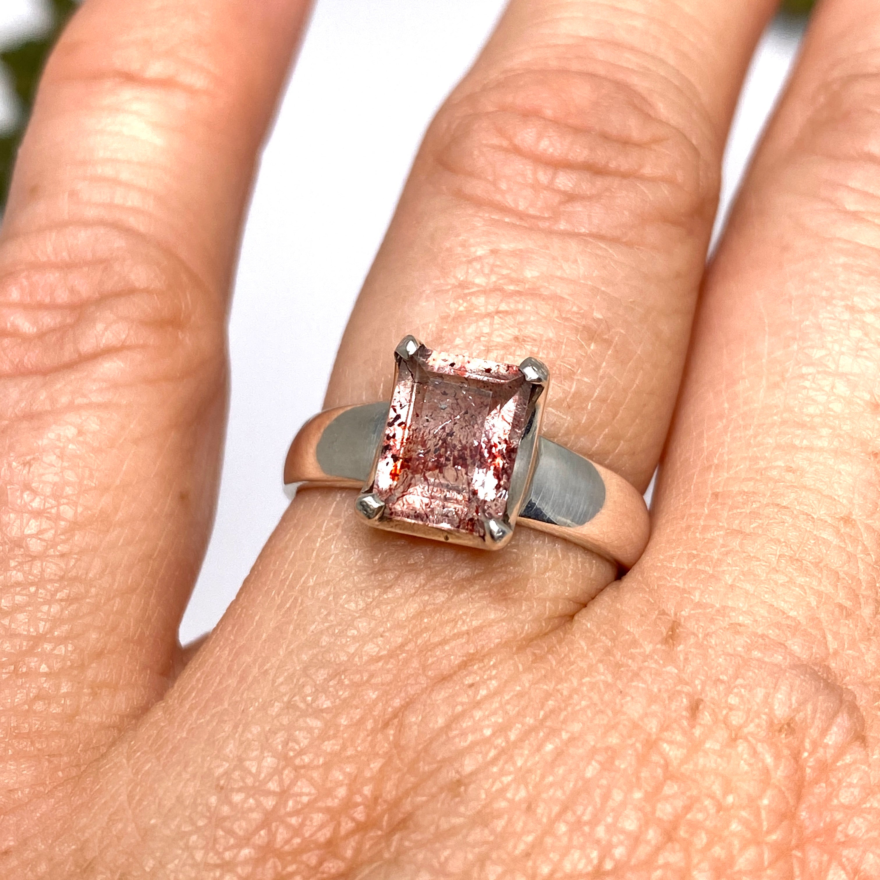 Lepidicrocite in Quartz Faceted Ring - Size 7.5 Rectangular Gemstone Jewelry for Women | Elegant Gift for Birthday, Anniversary & Special Occasions