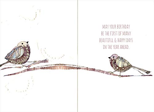 Unique Aubergine Birds Feminine Birthday Card for Her - Elegant Floral Greeting Card for Women, Perfect for Birthday Wishes, Mother's Day & Special Occasions
