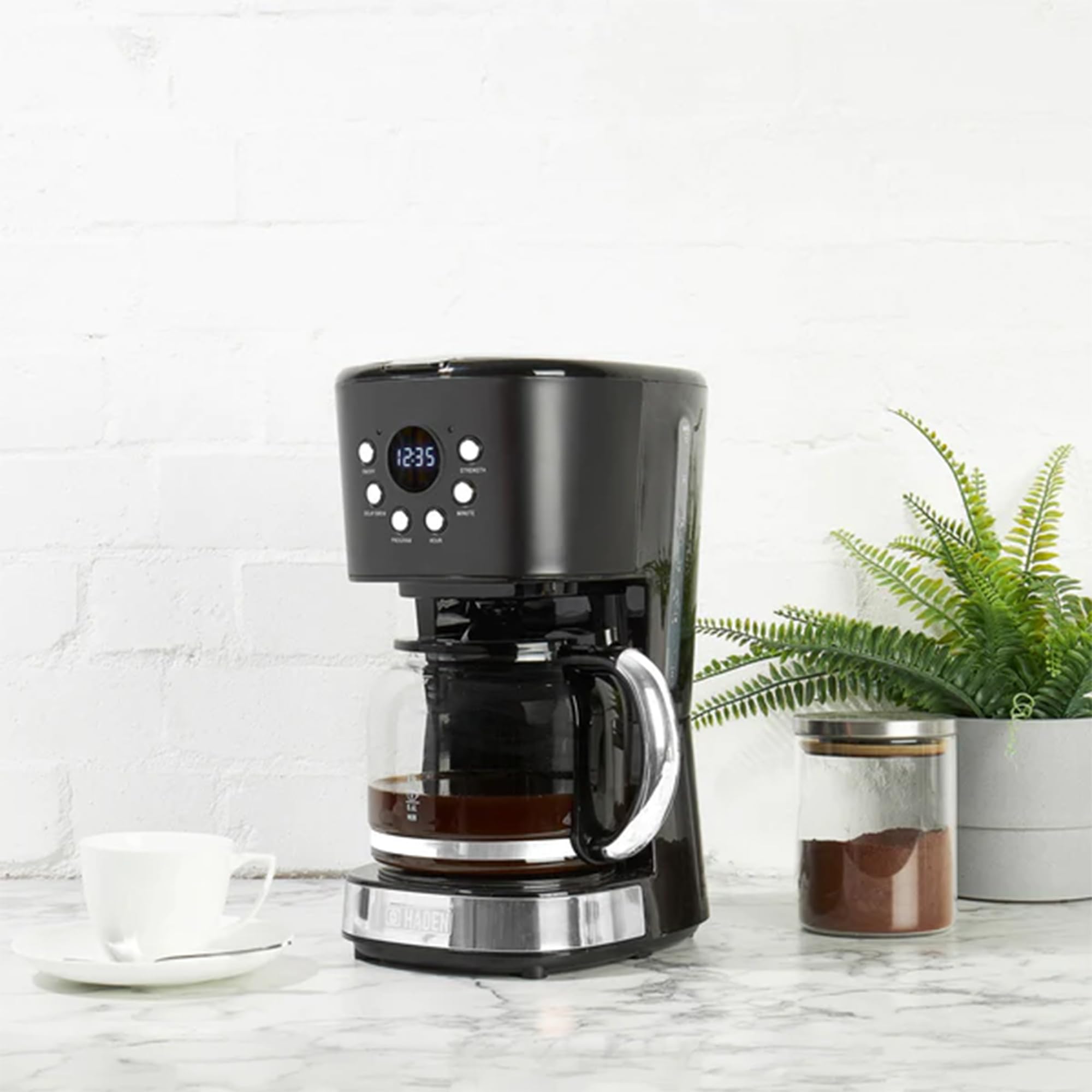 Haden 12 Cup Programmable Drip Coffee Maker with Auto Shut-Off & Reusable Filter - Black & Chrome - Perfect for Home, Office, and Restaurant Use