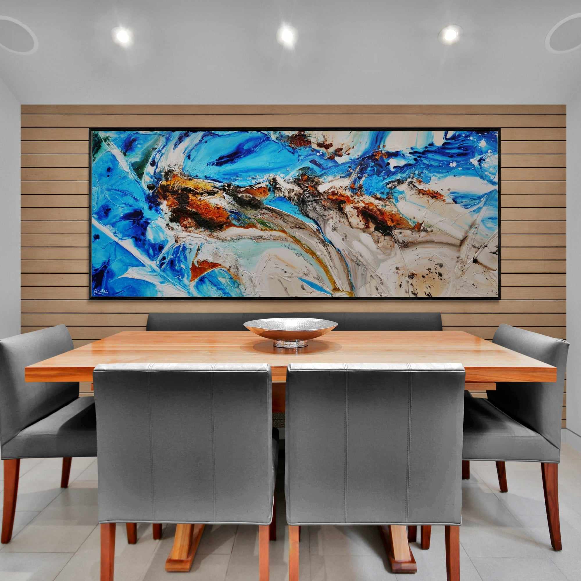 Outback Resonance 240cm x 100cm Blue Cream Textured Abstract Canvas Art - Perfect for Living Room Wall Decor & Modern Home Office Design