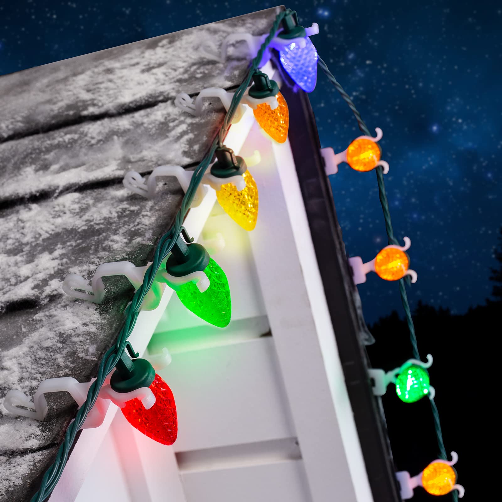 200-Pack Universal Christmas Lights Shingle Clips - Shatterproof Gutter Hooks for C7/E12, C9/E17, Mini String & Rope Lights - Perfect for Outdoor Holiday Decorations & Roof Edge Lighting