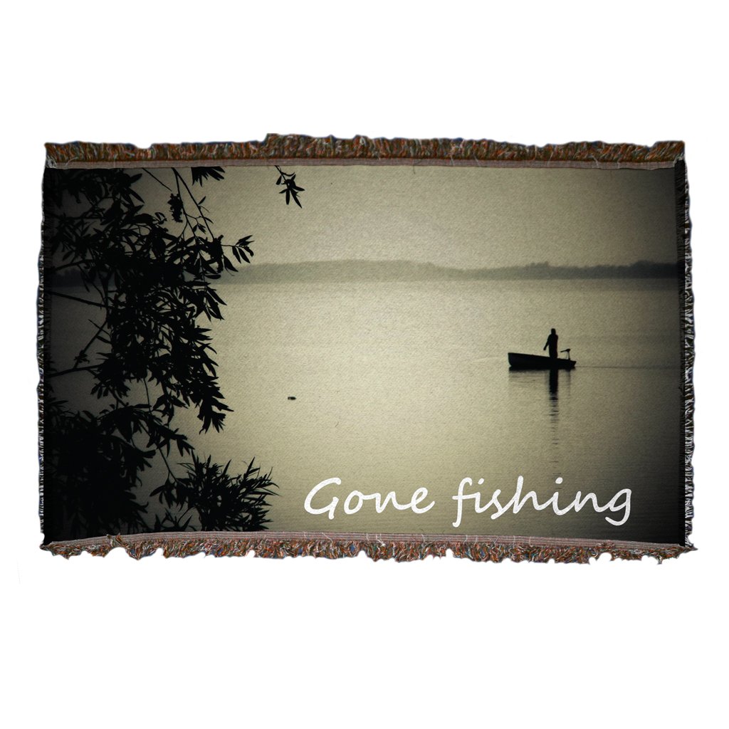 VictoryStore Fishing Woven Blanket - Gone Fishing Design Outdoor Blanket for Camping, Picnics & Beach Trips - Cozy Throw for Men & Women