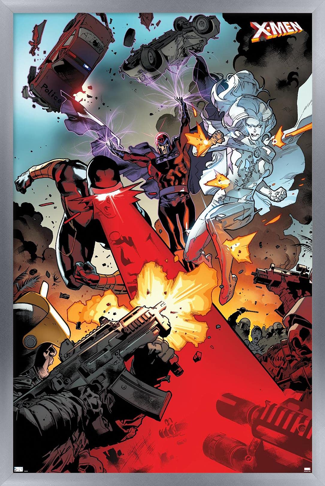 Marvel X-Men Comics Wall Poster - Cyclops, Magneto & Emma Frost Art Print (22.4x14.7 Inches) Silver Framed Version | Superhero Room Decor, Comic Book Gift for Fans, Home Theater & Office Wall Art